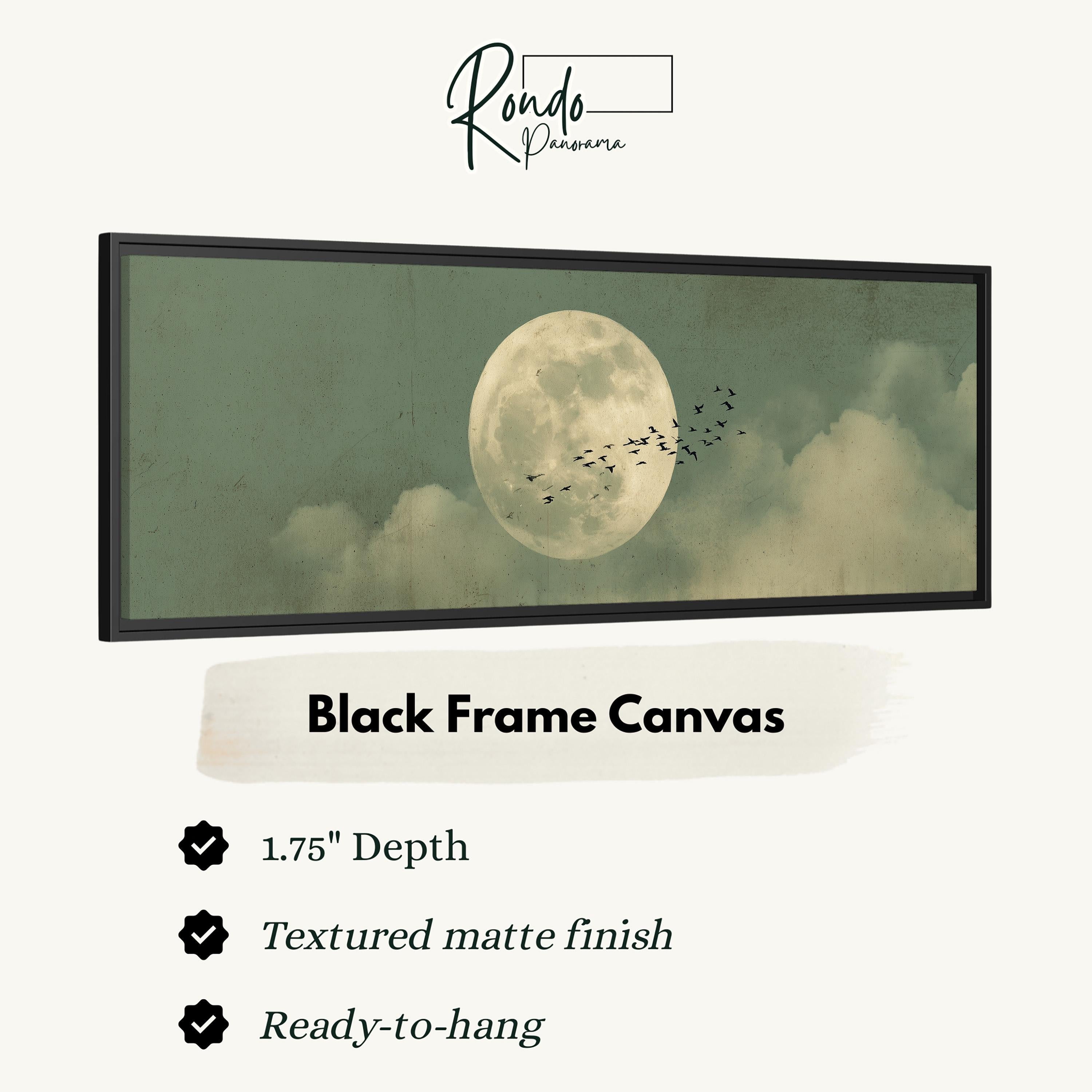 Flock of Birds and Moon - Wide Panoramic Canvas