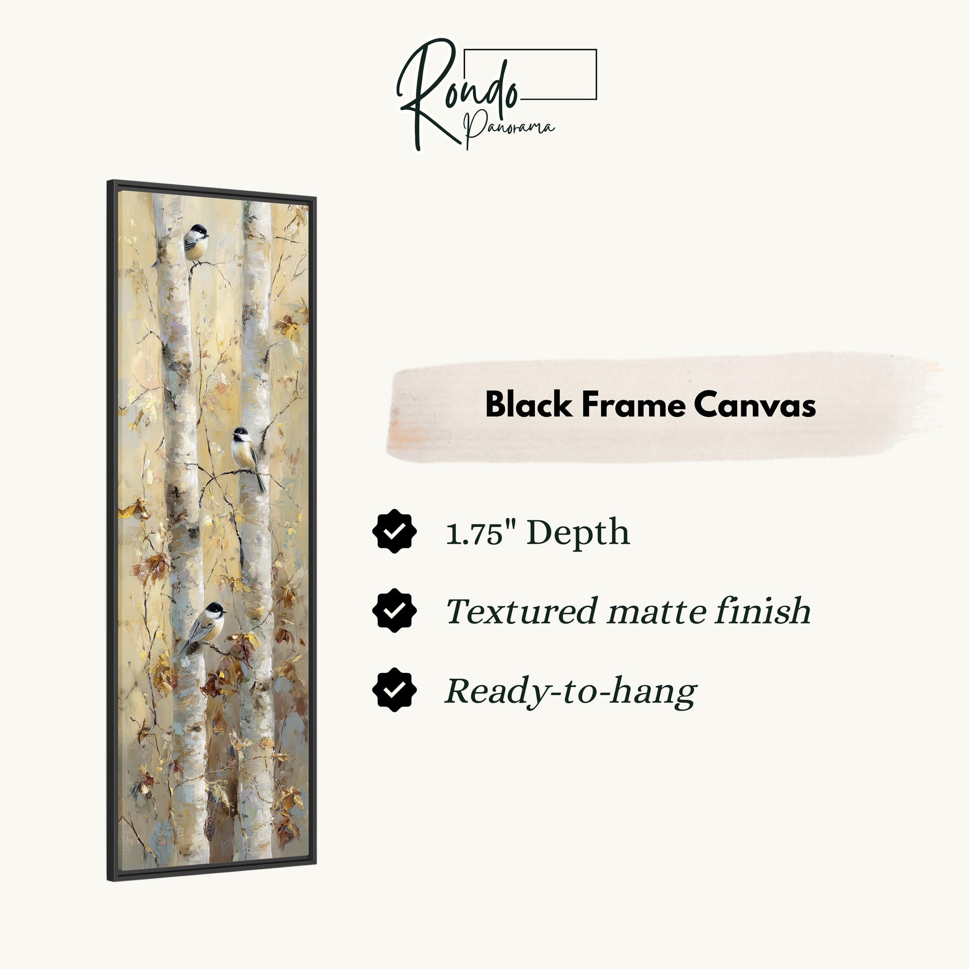 The image is a black frame canvas depicting a tree with birds perched on its branches.