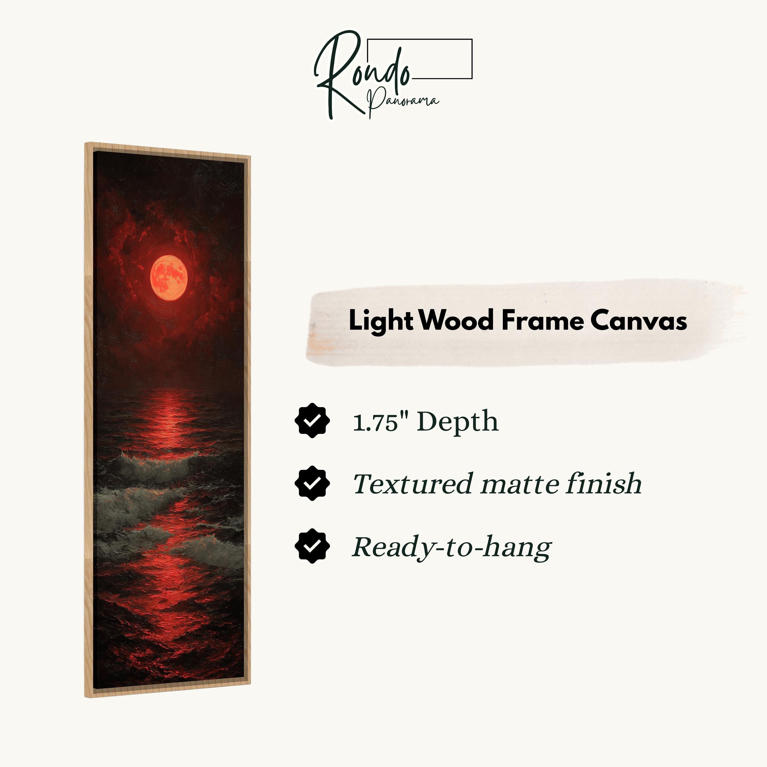 Tall Narrow Blood Red Moon - Long Vertical Seascape Painting