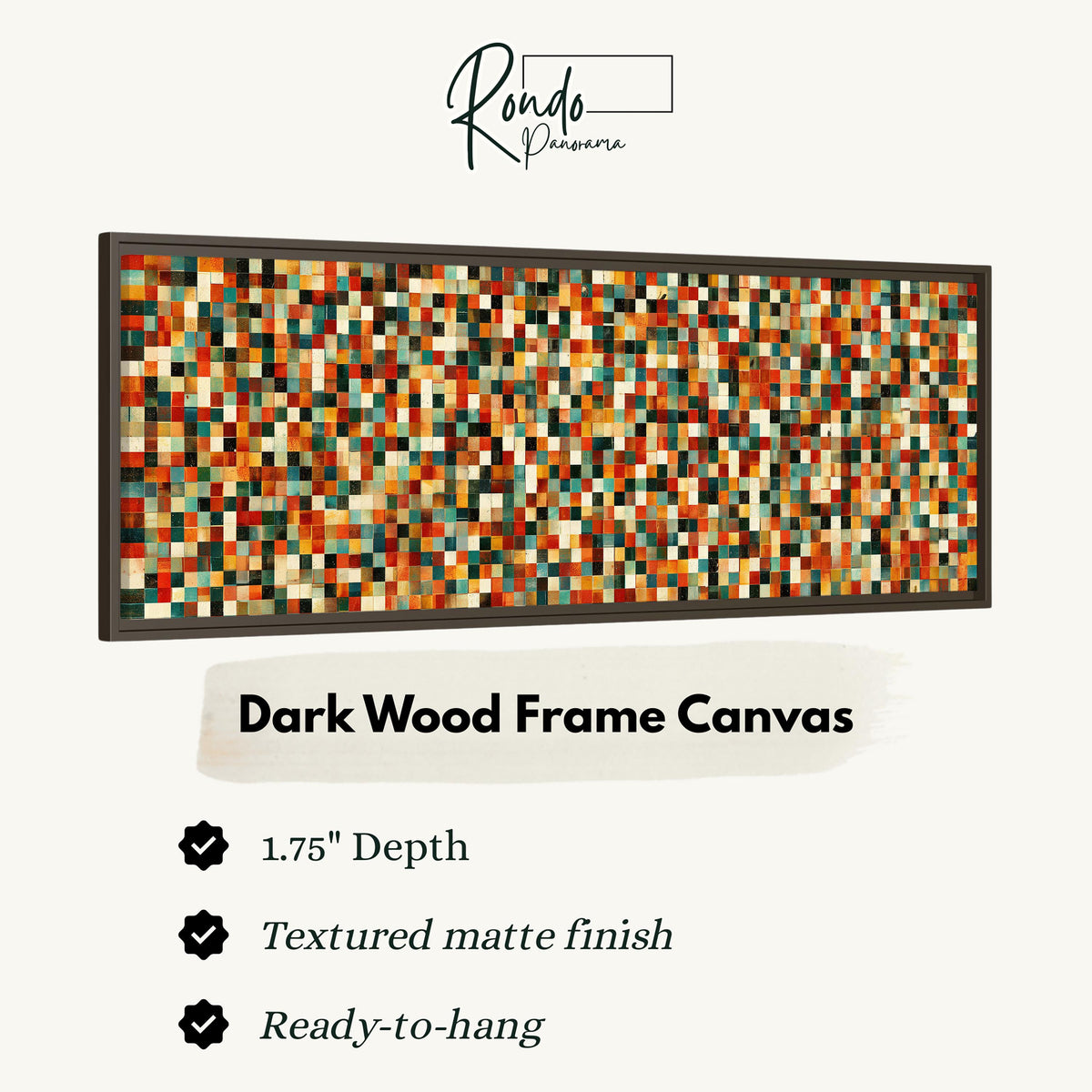 Dense autumn mosaic tiles canvas print in a dark wood floating frame