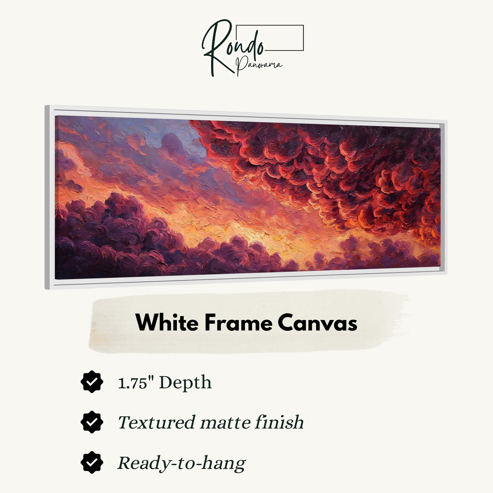 The image is a white frame canvas depicting a vibrant sunset with clouds.