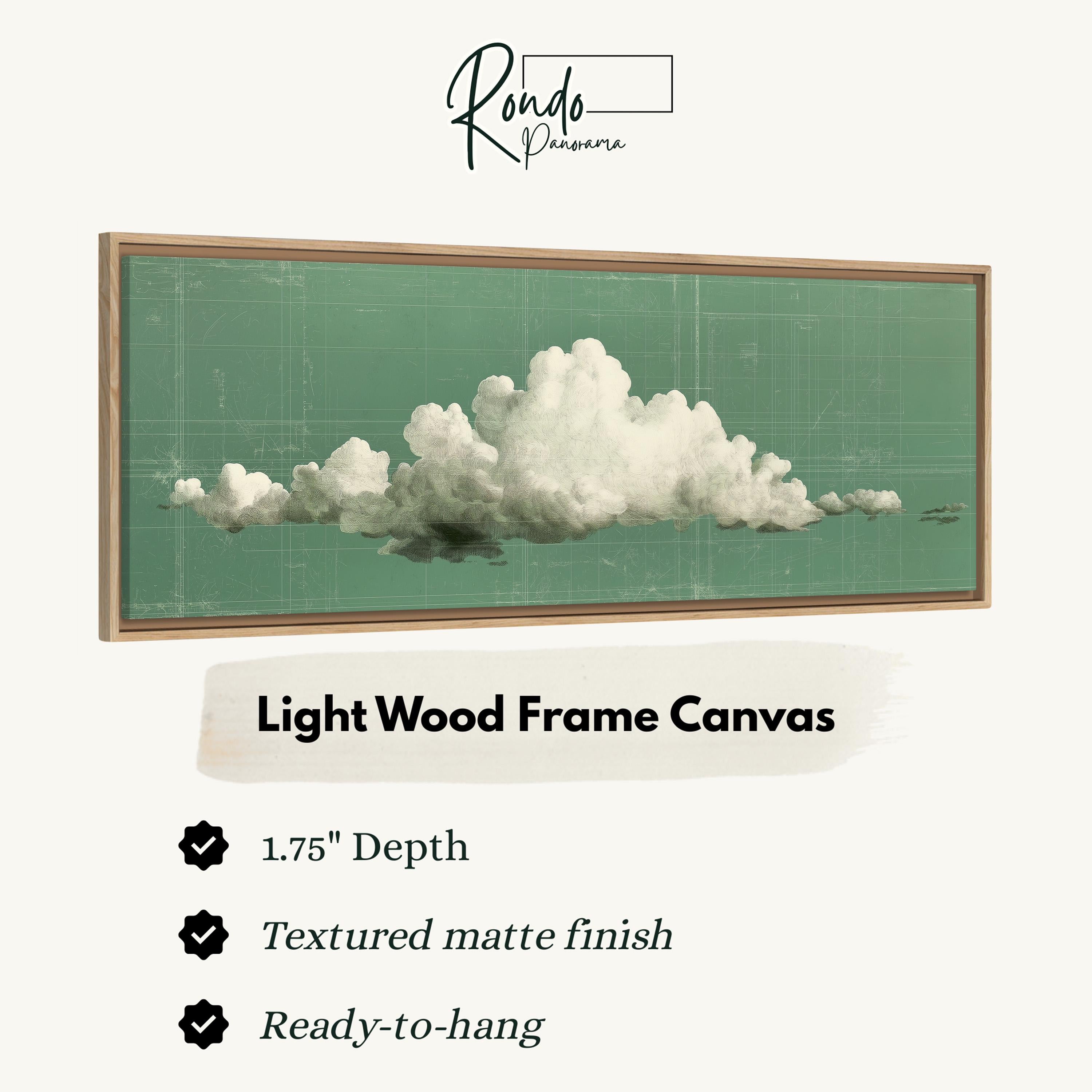 a light wood frame canvas with a depiction of a cloud.