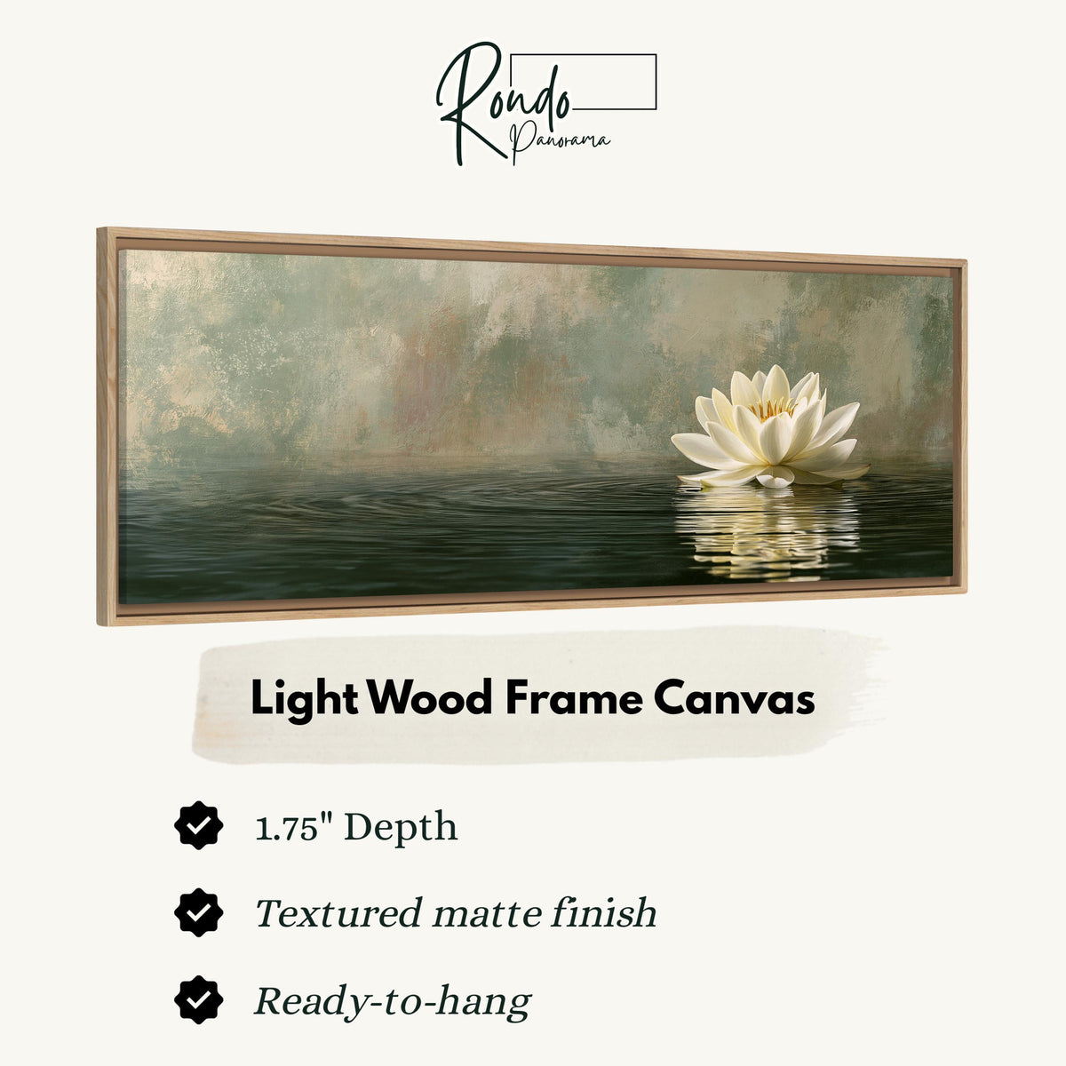 White water lily in soft mist canvas print in a light wood floating frame