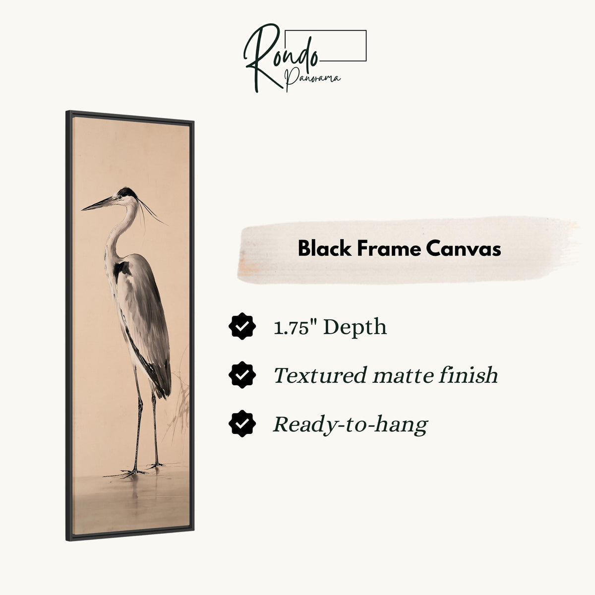 Grey heron standing in shallow water canvas print in a black floating frame