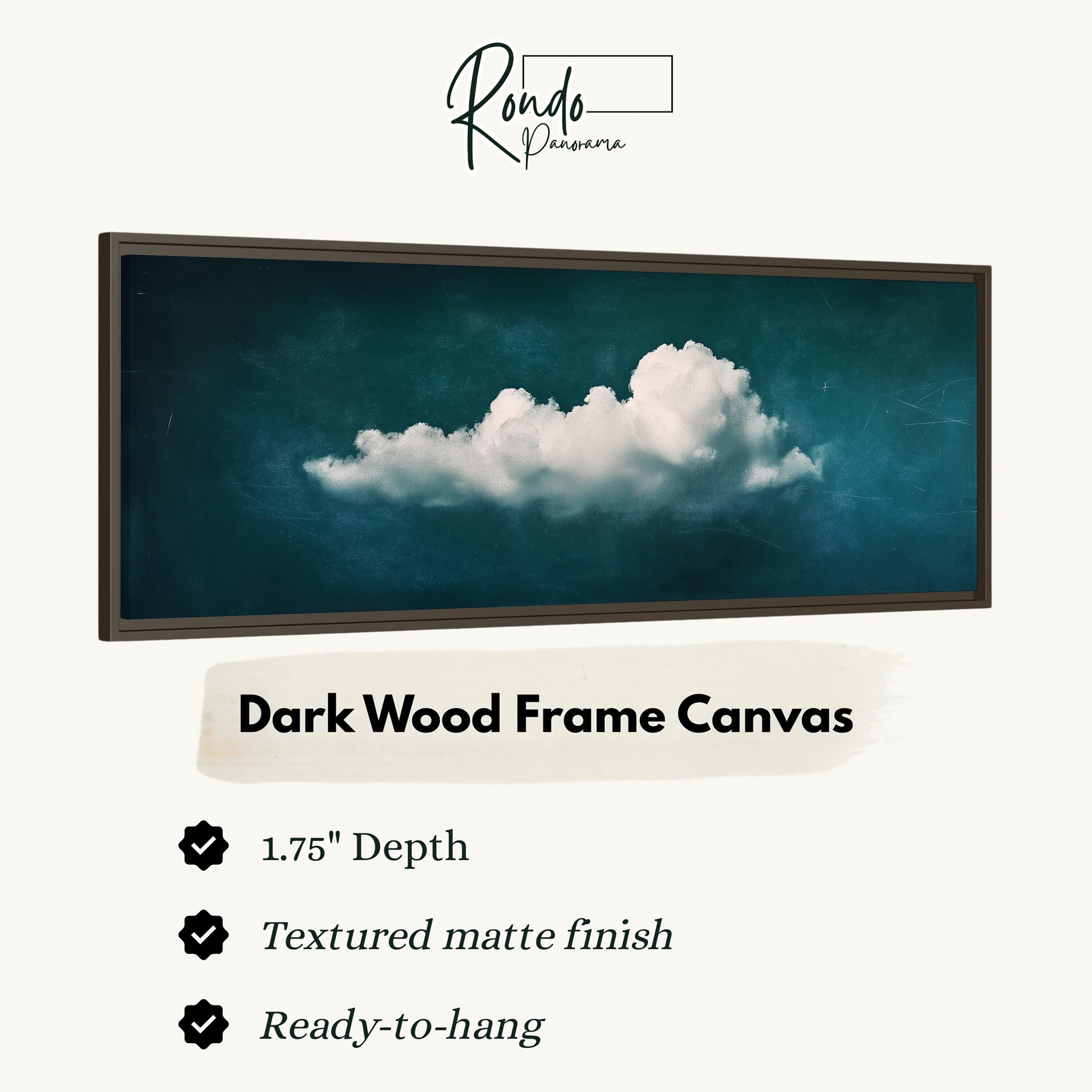 The image is a dark wood frame canvas depicting a cloud against a blue sky.