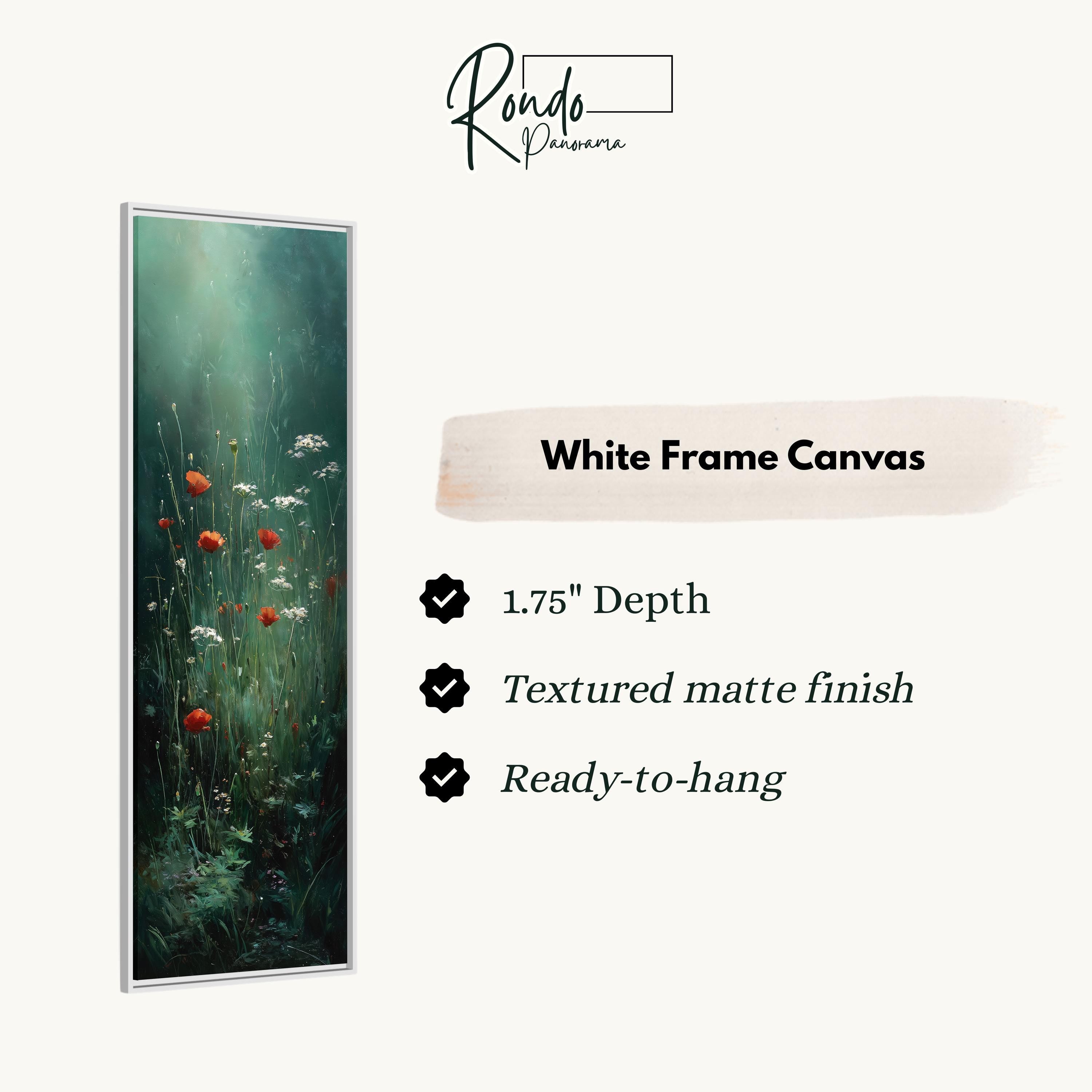 The image is a white frame canvas featuring a painting of red poppies in a field.