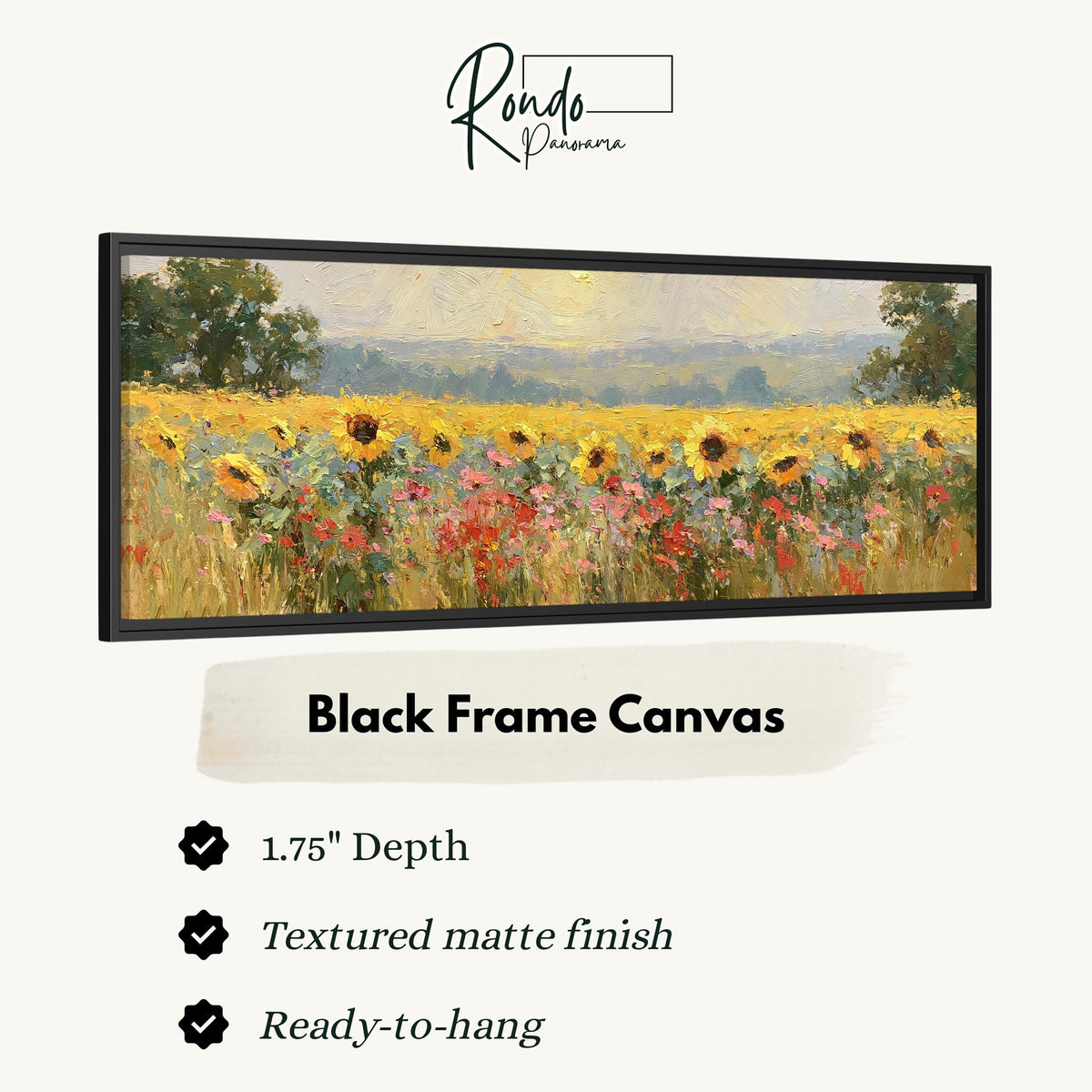 Sunflower and poppy meadow canvas print in a black floating frame