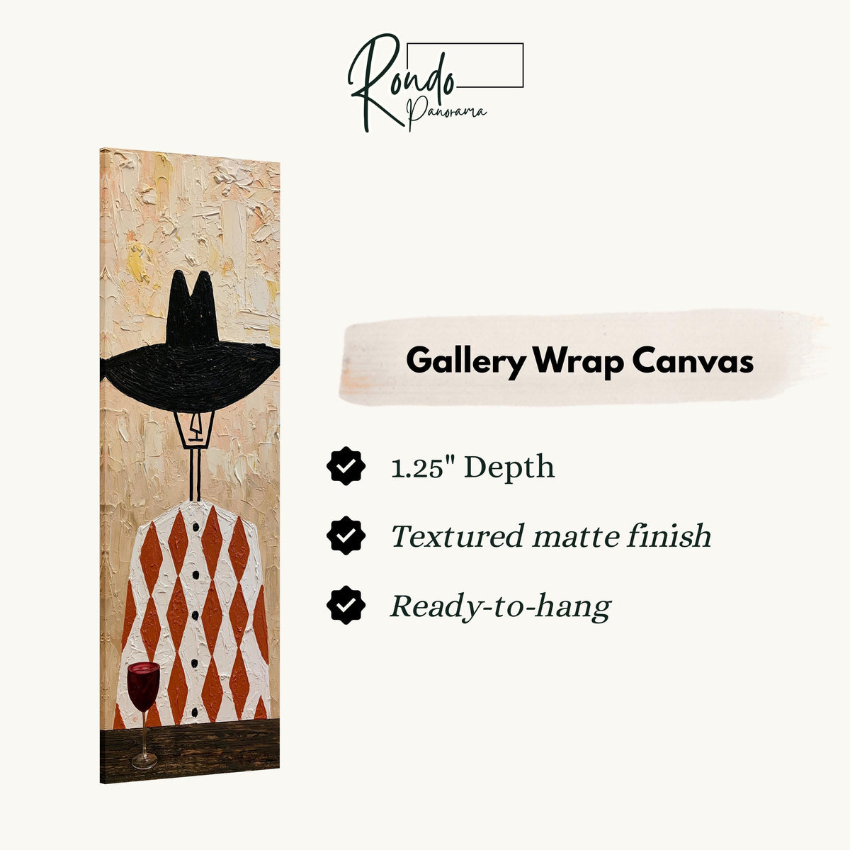 Folk figure in a black hat with red wine gallery wrap canvas with the image wrapped around the edges