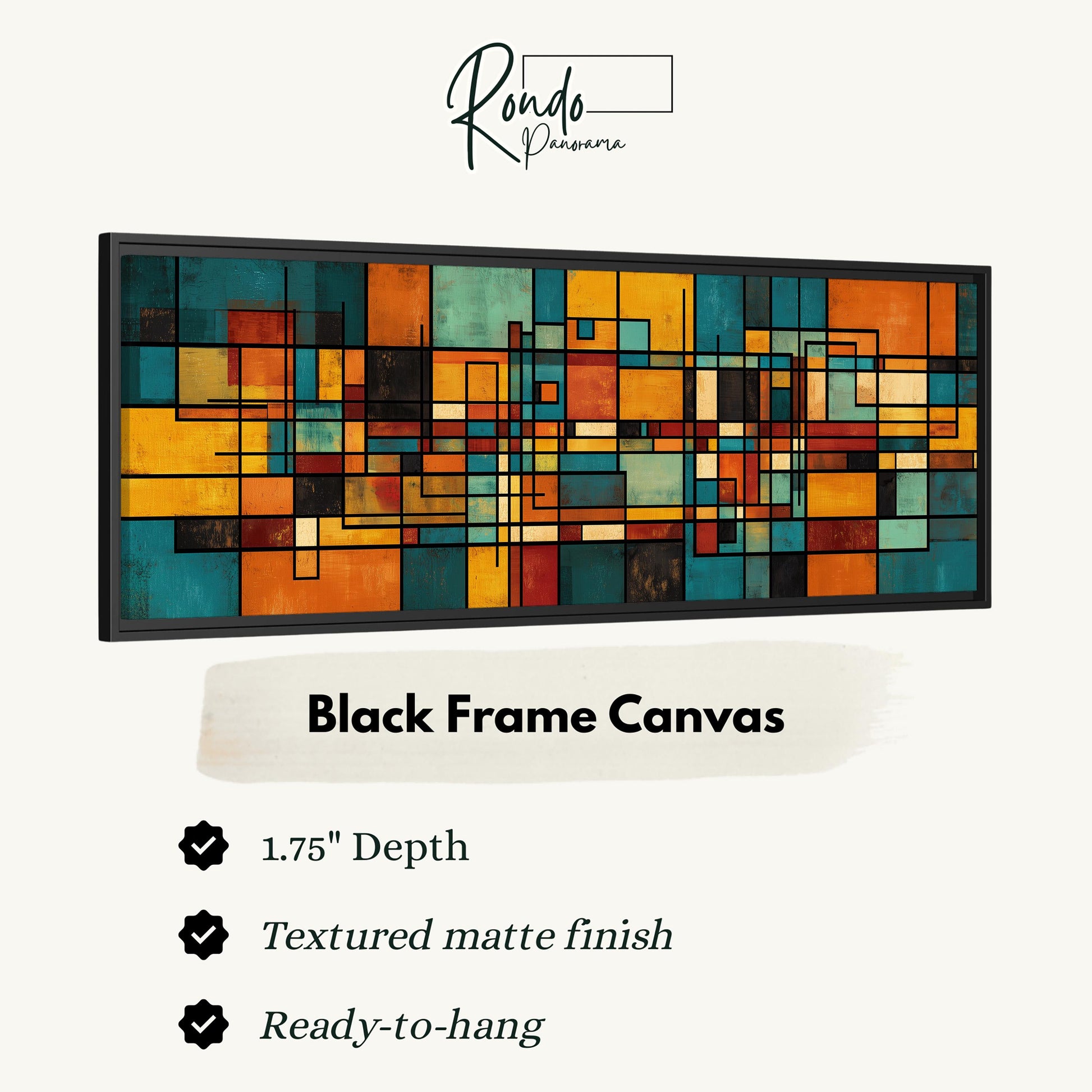 The image is a black frame canvas with a vibrant abstract painting on it.