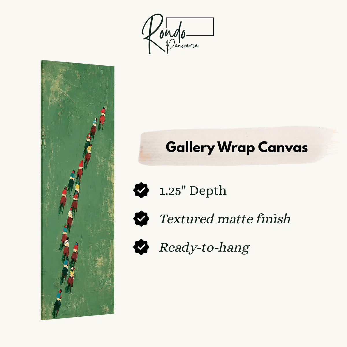 Racehorses and jockeys seen from above gallery wrap canvas with the image wrapped around the edges