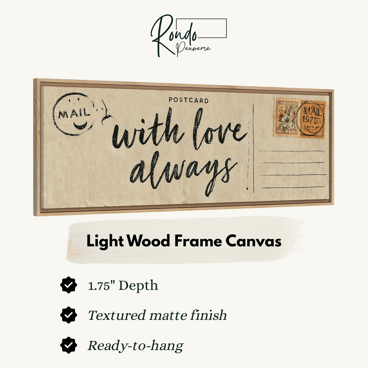 Vintage postcard saying with love always canvas print in a light wood floating frame