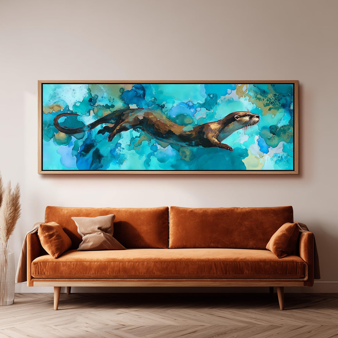 Whimsical River Otter - Wide Panoramic Canvas Art