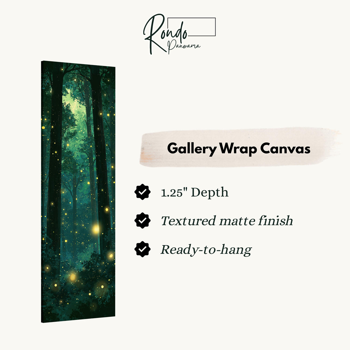 Fireflies glowing in a dark teal forest gallery wrap canvas with the image wrapped around the edges