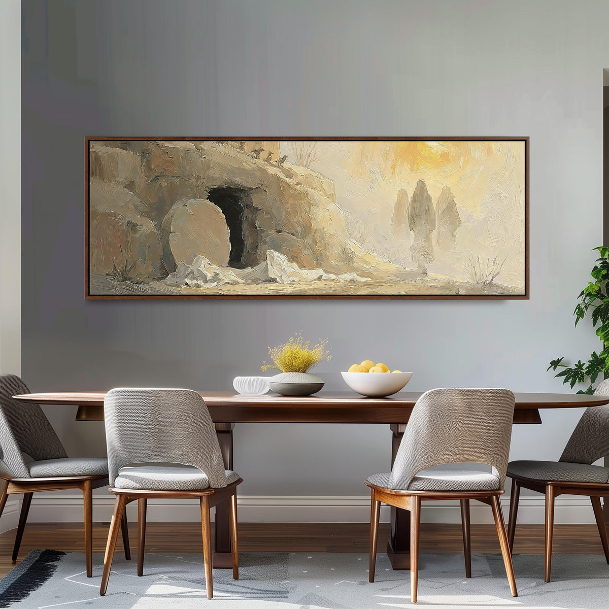 The empty tomb at sunrise long horizontal canvas print above a dining table