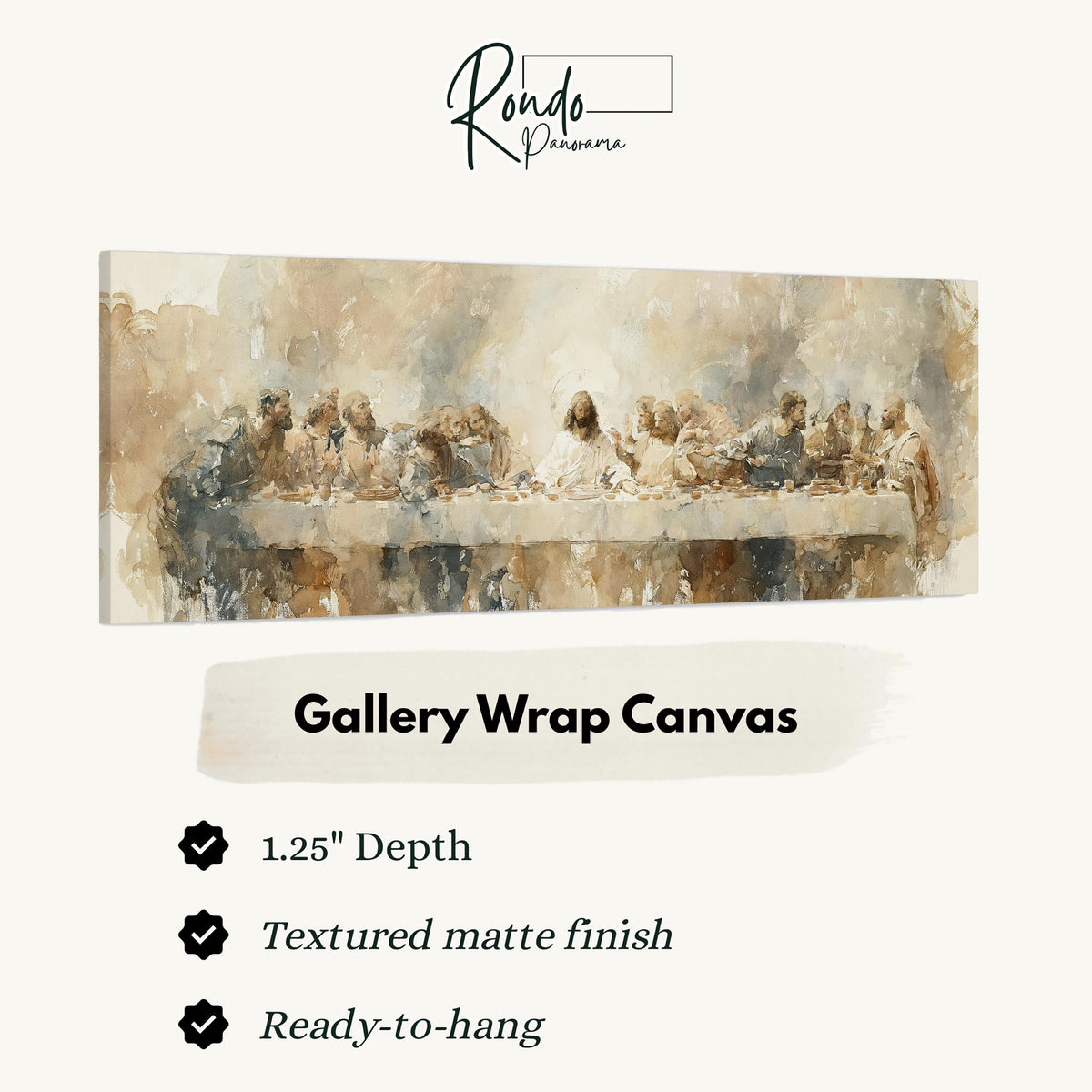 The Last Supper in soft gold tones gallery wrap canvas with the image wrapped around the edges