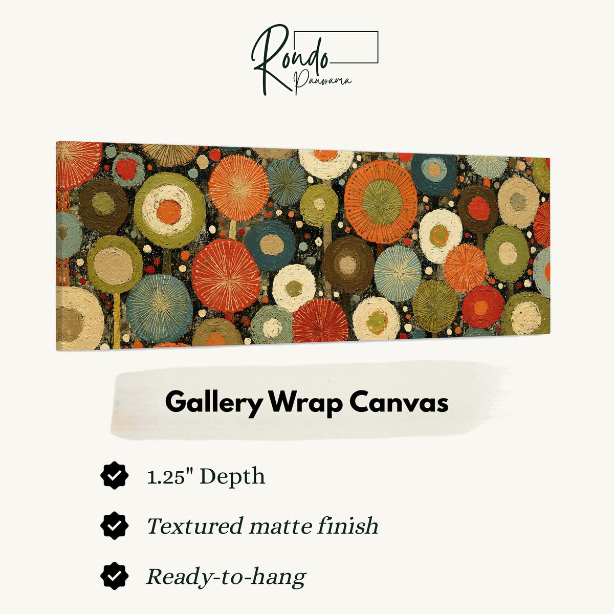 Layered circle dot pattern gallery wrap canvas with the image wrapped around the edges