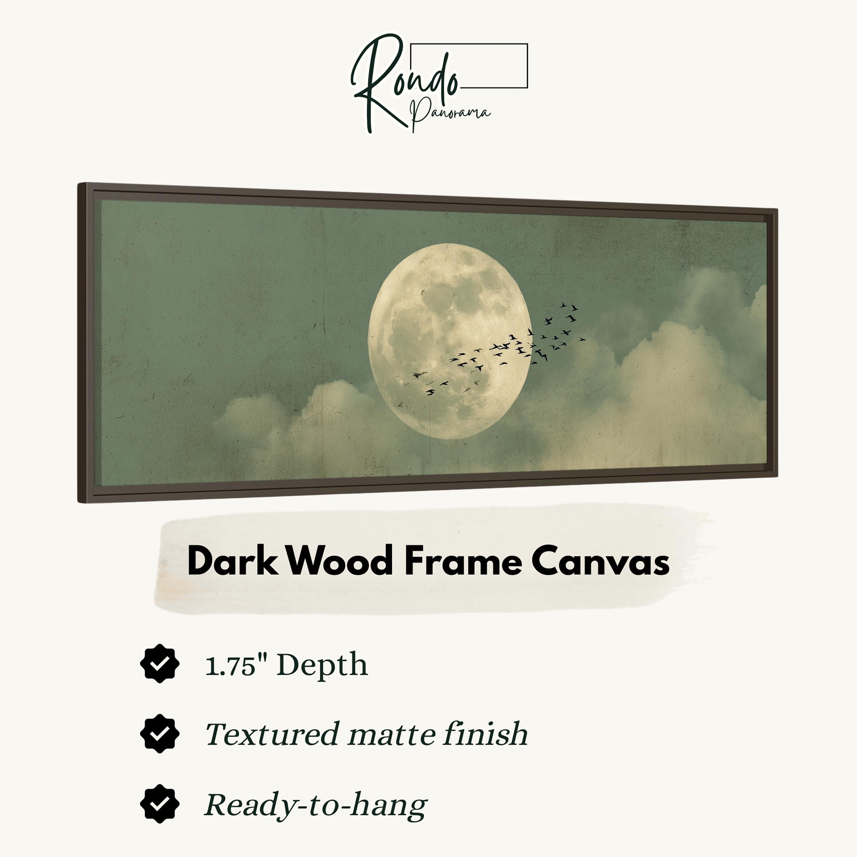 Flock of Birds and Moon - Wide Panoramic Canvas