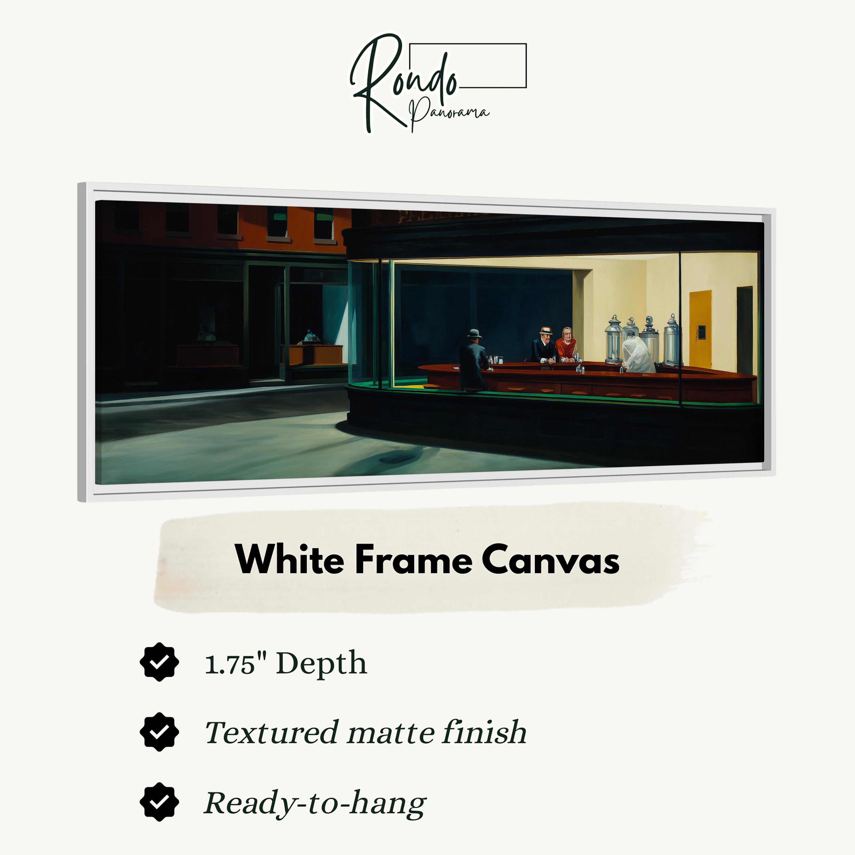 The image is a white frame canvas depicting a scene of people sitting at a bar.