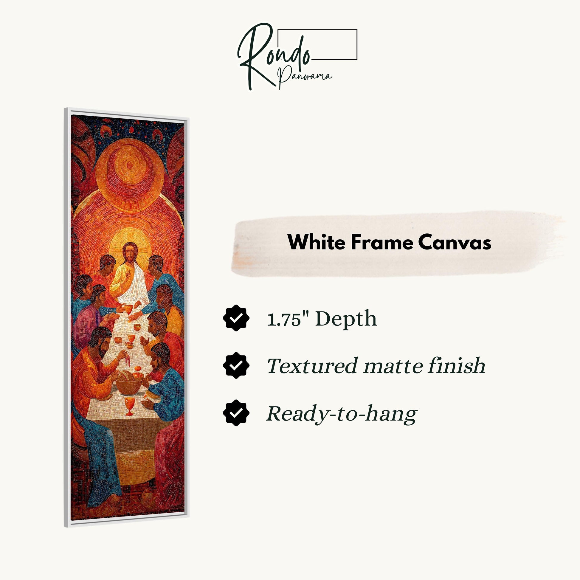 The image is a white frame canvas depicting a religious scene with Jesus Christ surrounded by people.