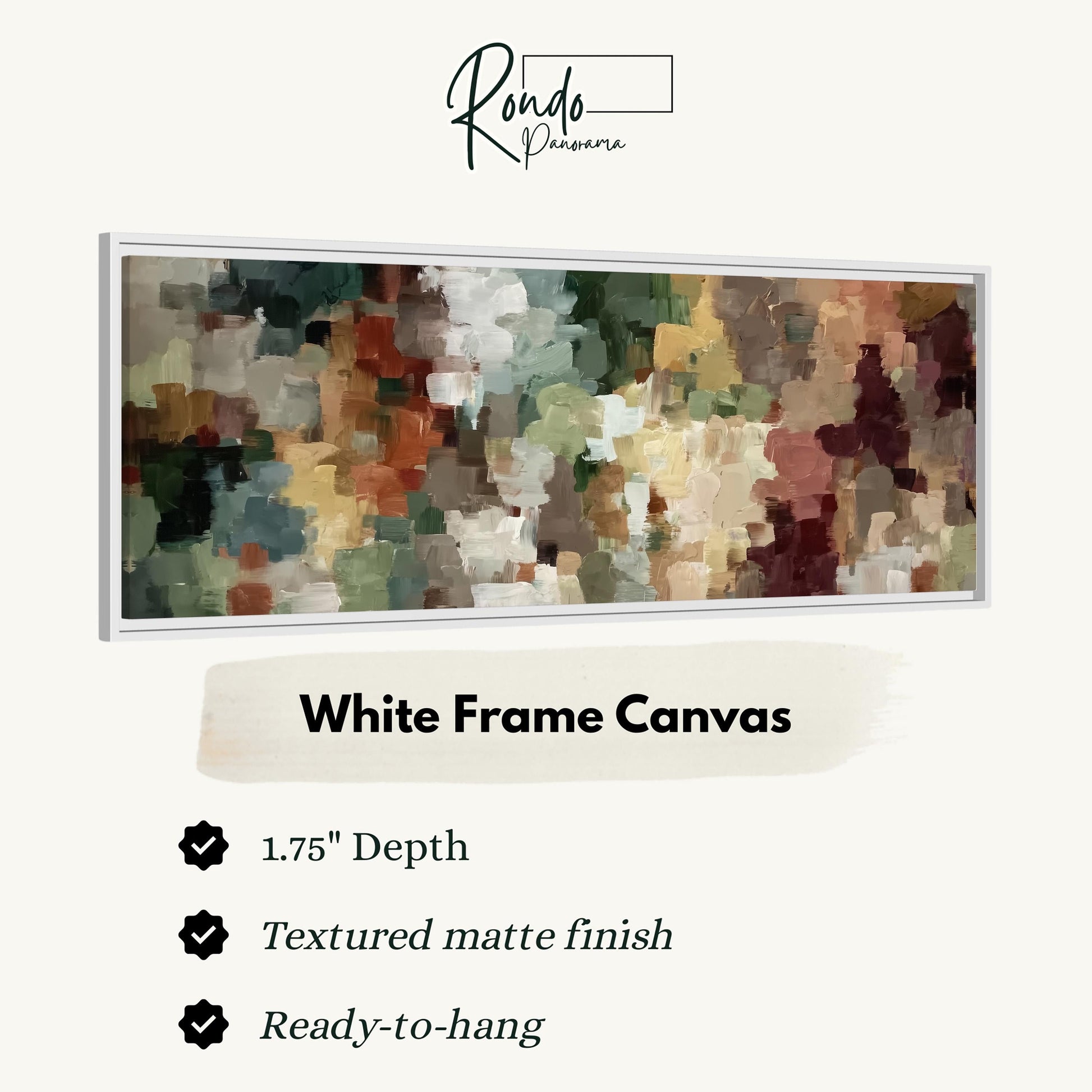The image is a white frame canvas with a textured matte finish, measuring 1.75" in depth. It is ready to hang and has a textured matte finish.