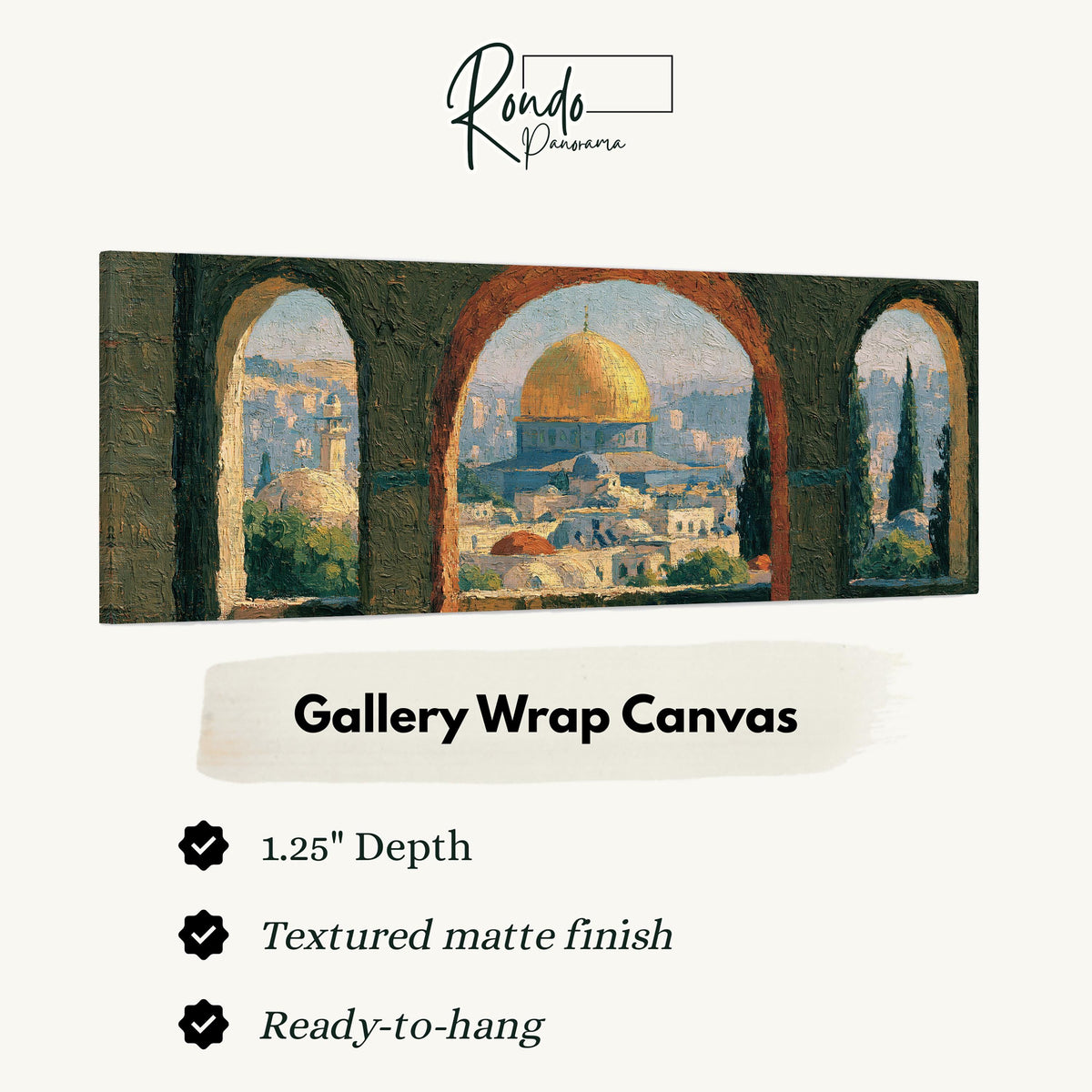 Dome of the Rock seen through stone arches gallery wrap canvas with the image wrapped around the edges