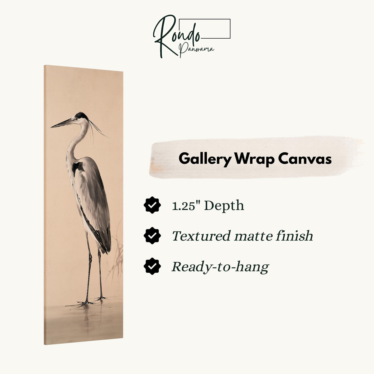 Grey heron standing in shallow water gallery wrap canvas with the image wrapped around the edges