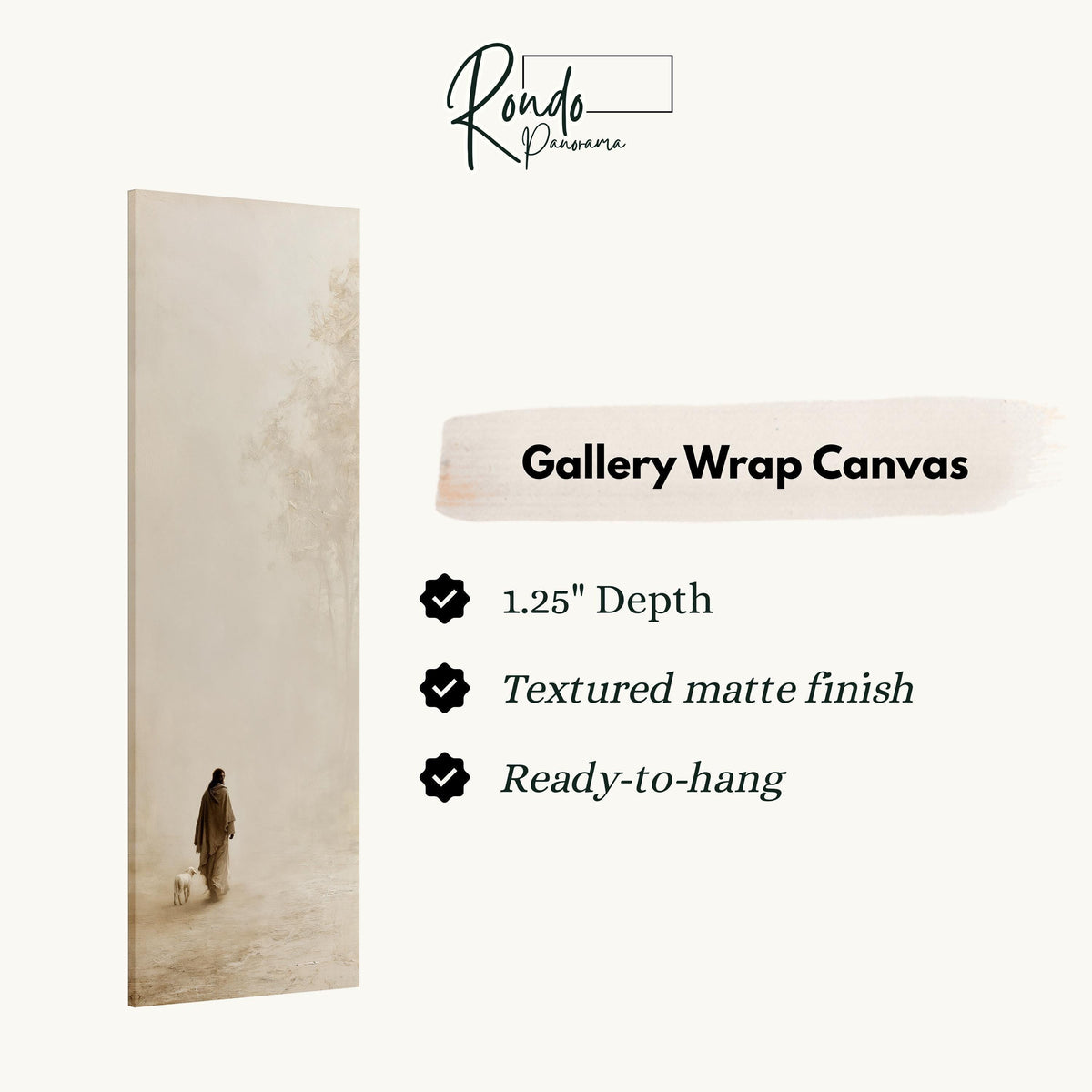 Jesus walking with a lamb in pale mist gallery wrap canvas with the image wrapped around the edges