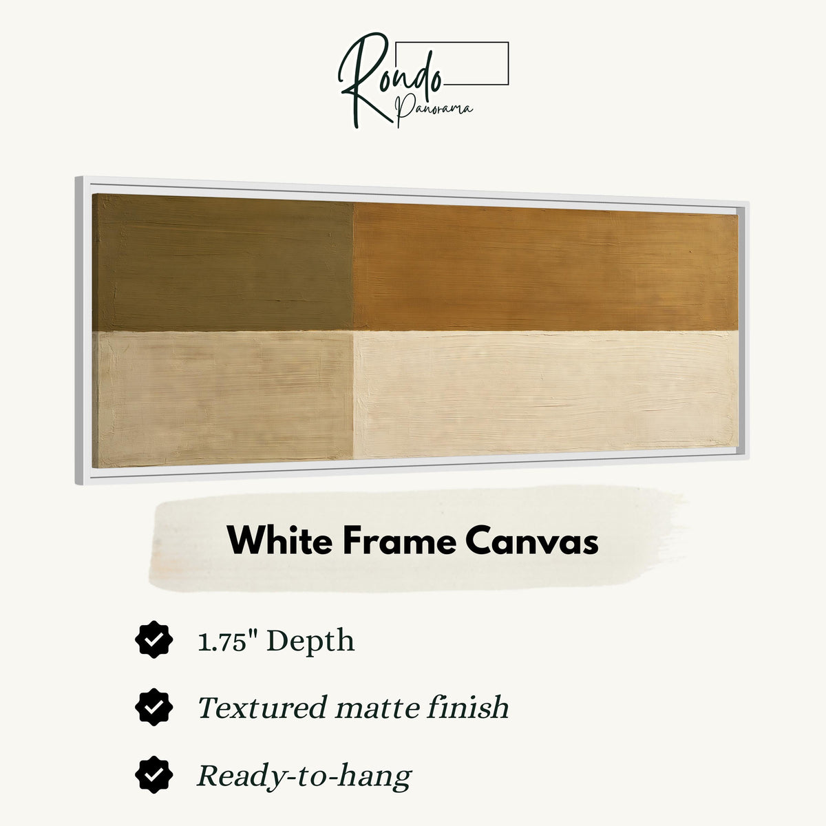Olive and cream quadrants canvas print in a white floating frame