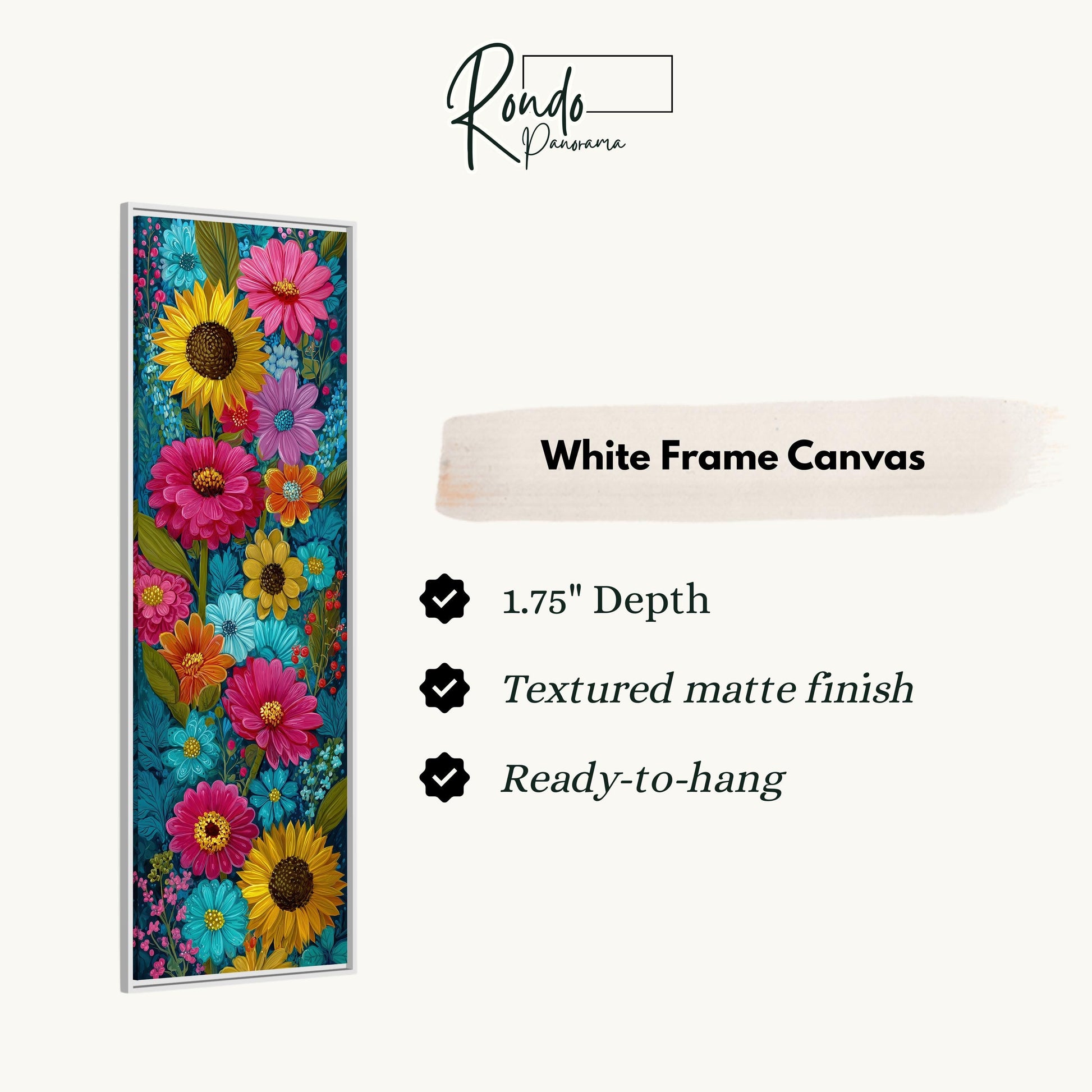 The image is a white frame canvas with a vibrant floral design.
