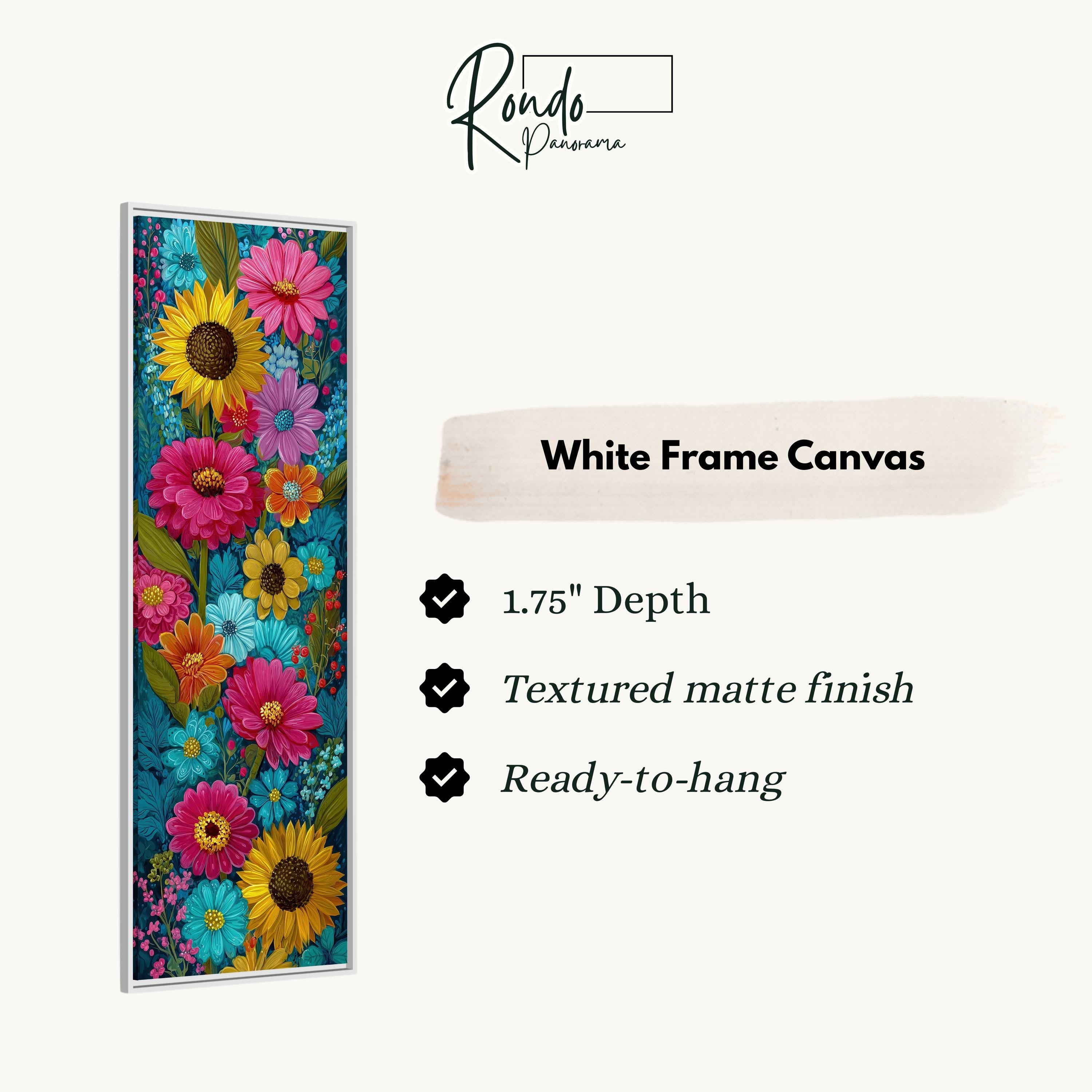 The image is a white frame canvas with a vibrant floral design.