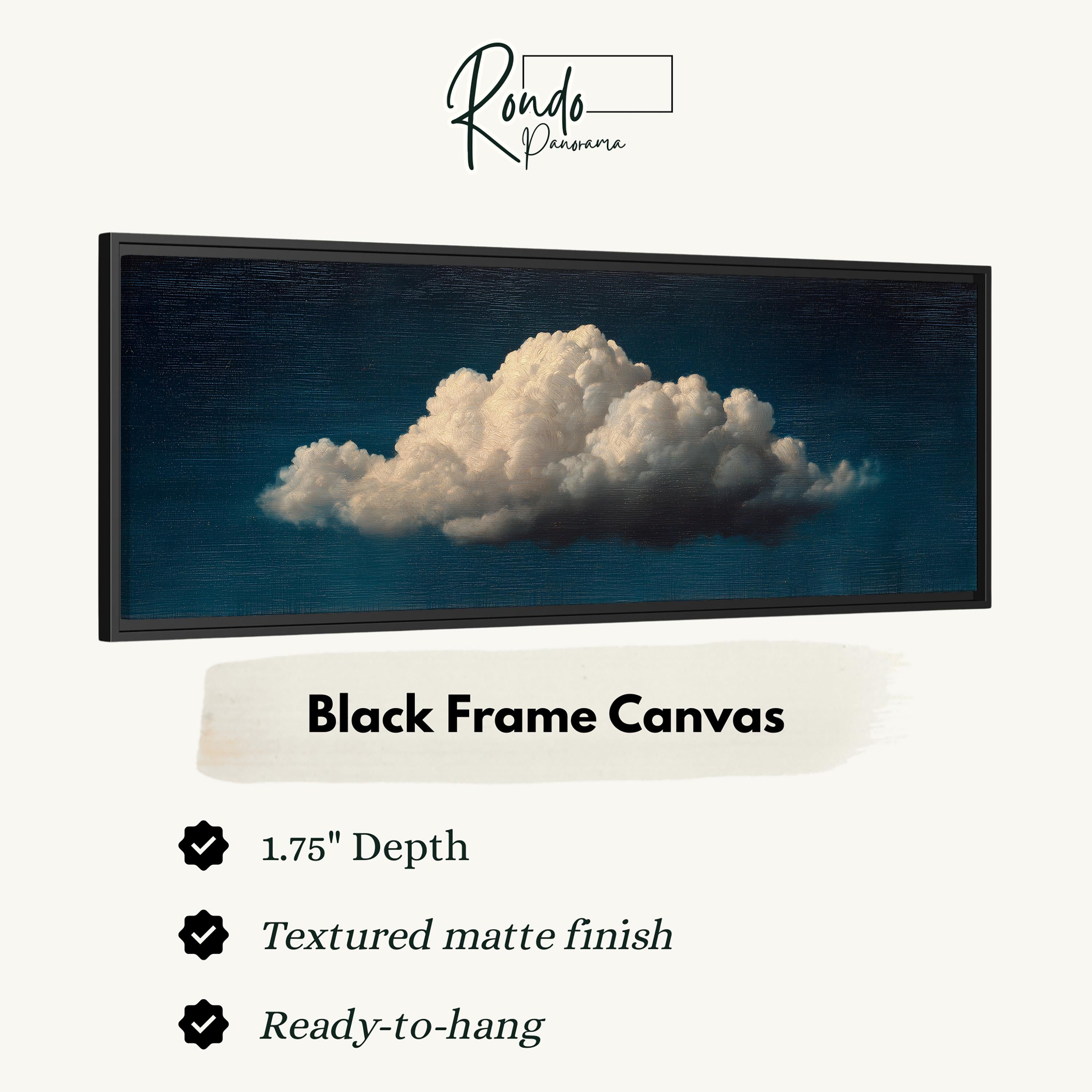 The image is a black frame canvas depicting a large, fluffy cloud against a dark blue sky.