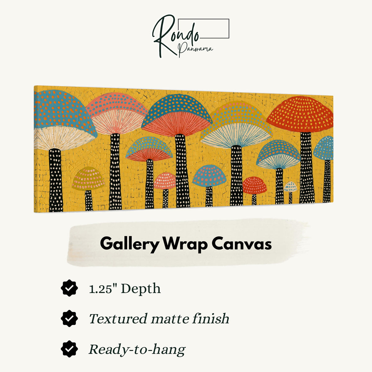 Golden mushroom parade gallery wrap canvas with the image wrapped around the edges