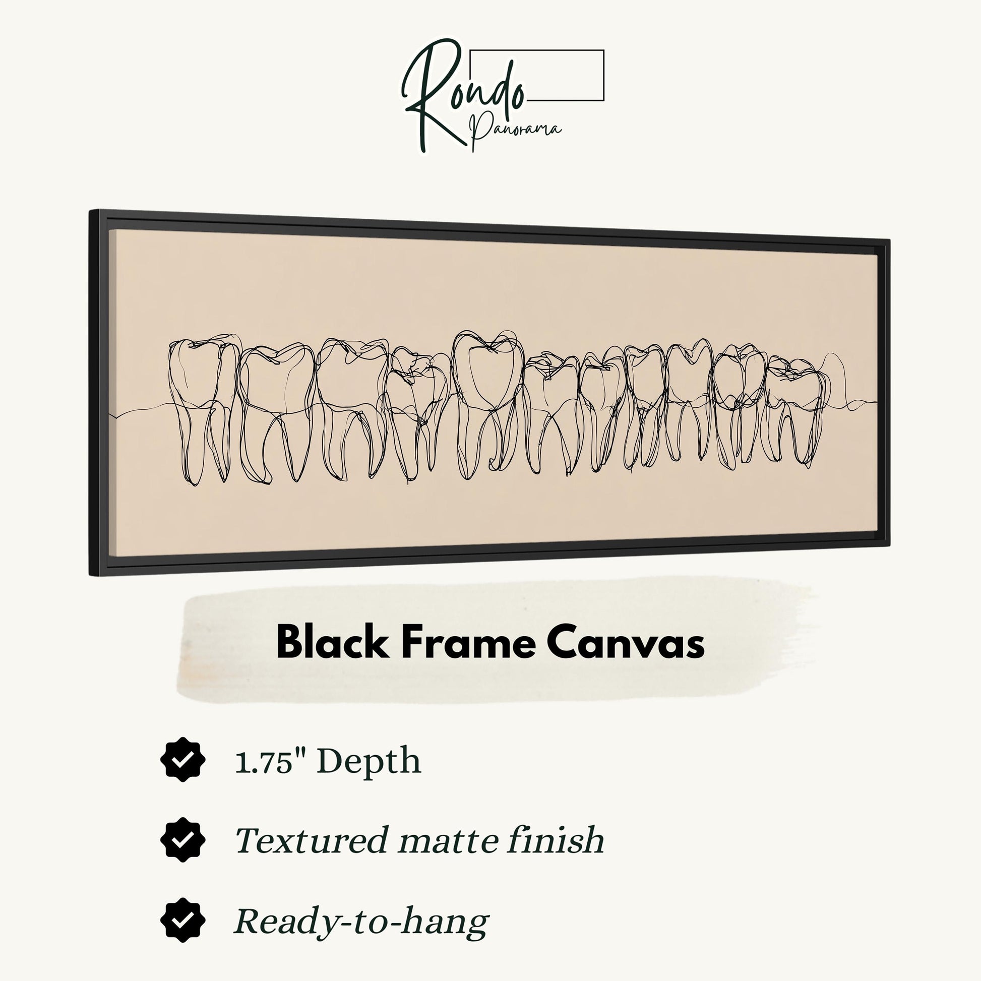 The image is a black frame canvas depicting a line drawing of teeth.