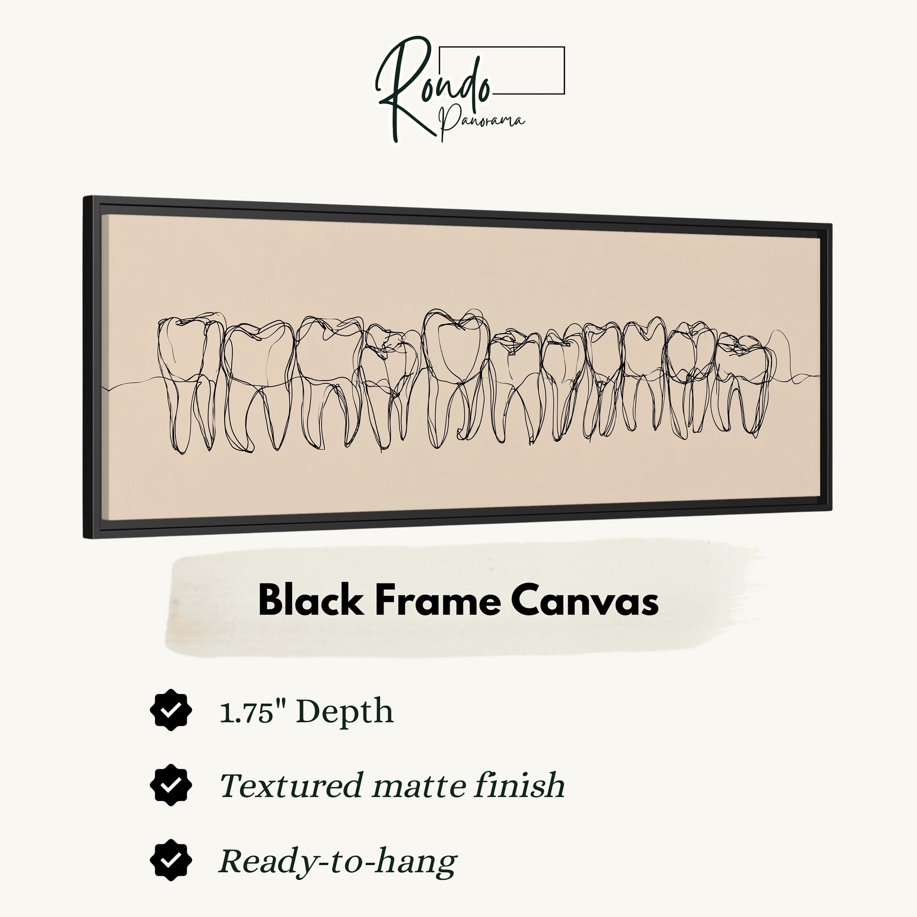 The image is a black frame canvas depicting a line drawing of teeth.