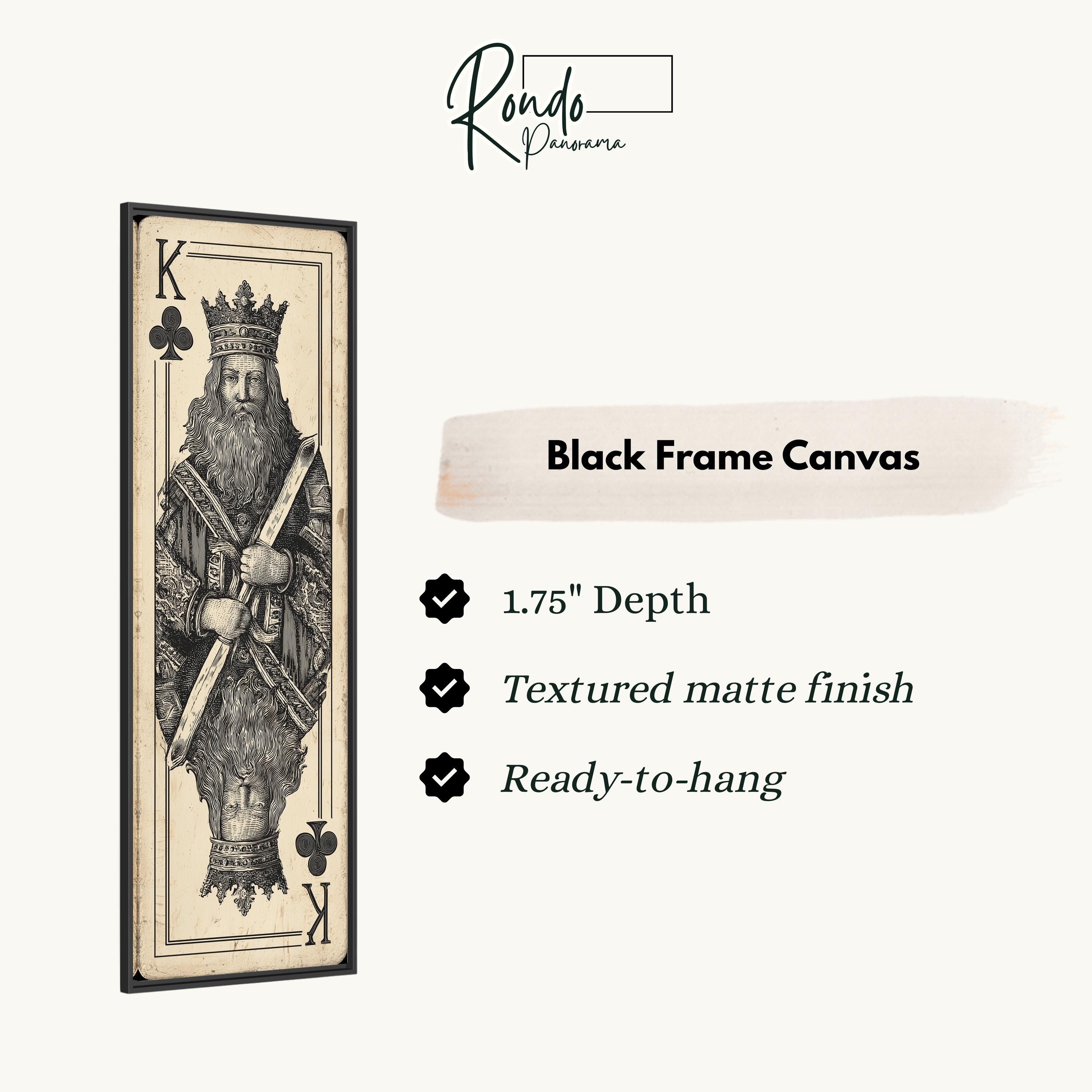 a black frame canvas depicting a King of Hearts playing card.