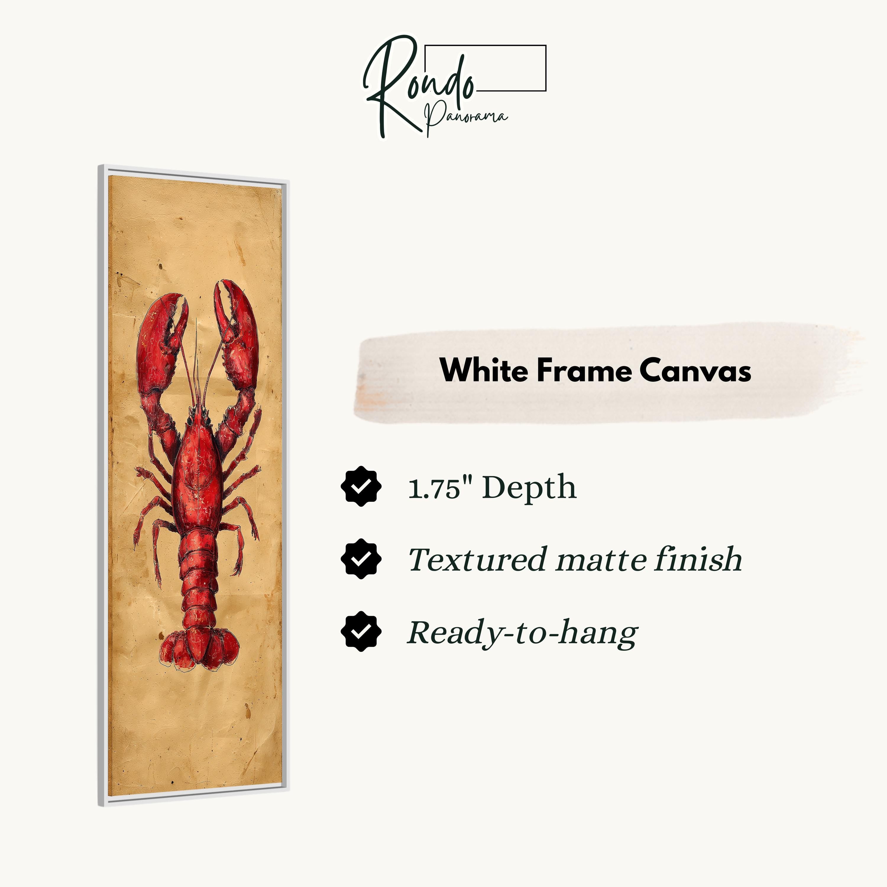 a white frame canvas with a red lobster illustration on it.