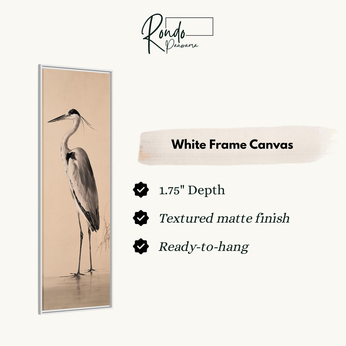 Grey heron standing in shallow water canvas print in a white floating frame