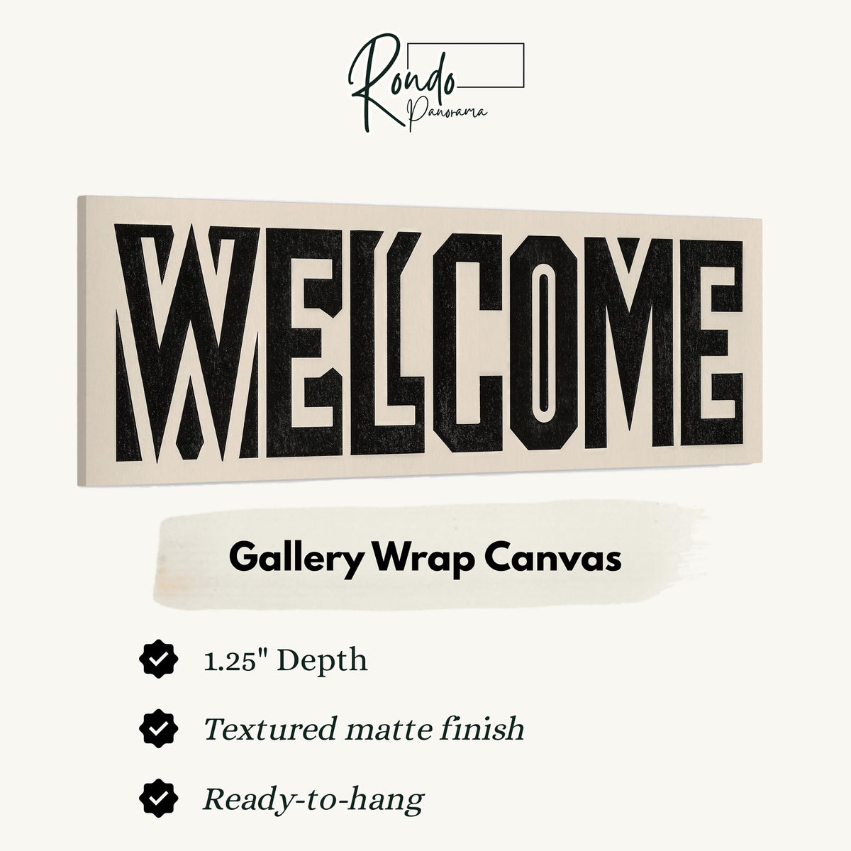 Bold welcome block letters gallery wrap canvas with the image wrapped around the edges