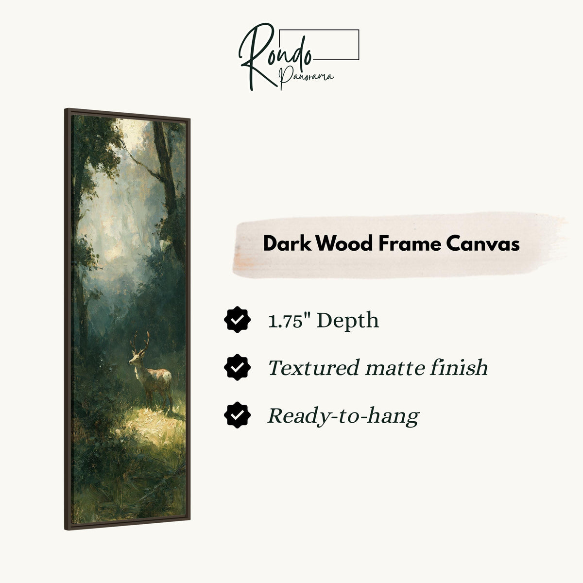 Deer in a misty forest glade canvas print in a dark wood floating frame