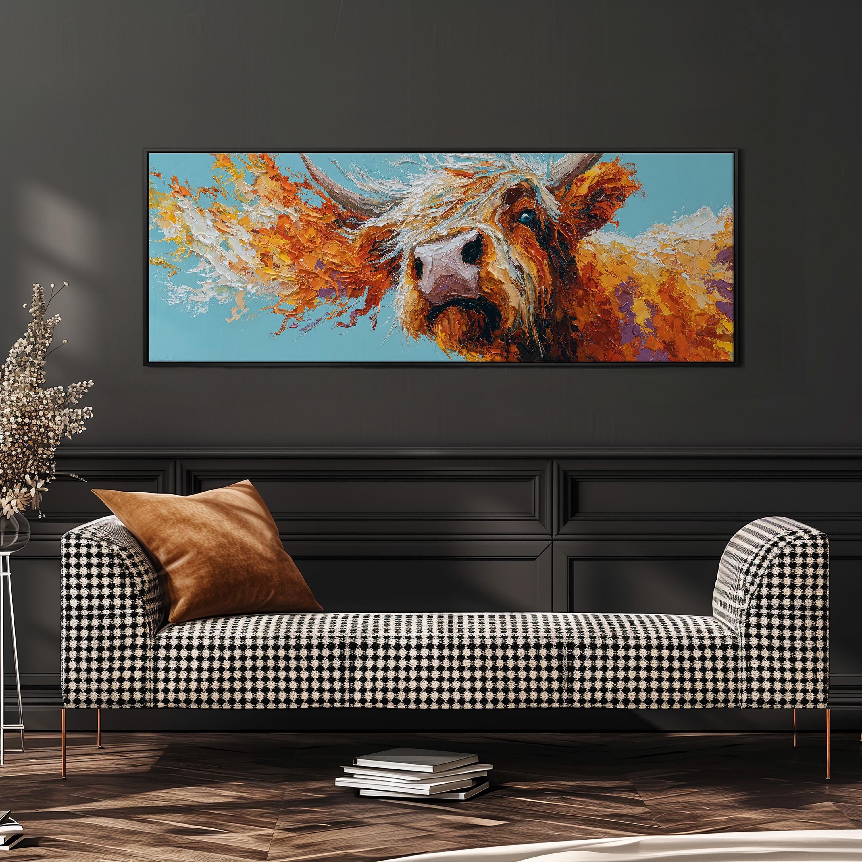 Abstract Highland Cow - Wide Panoramic Canvas Art