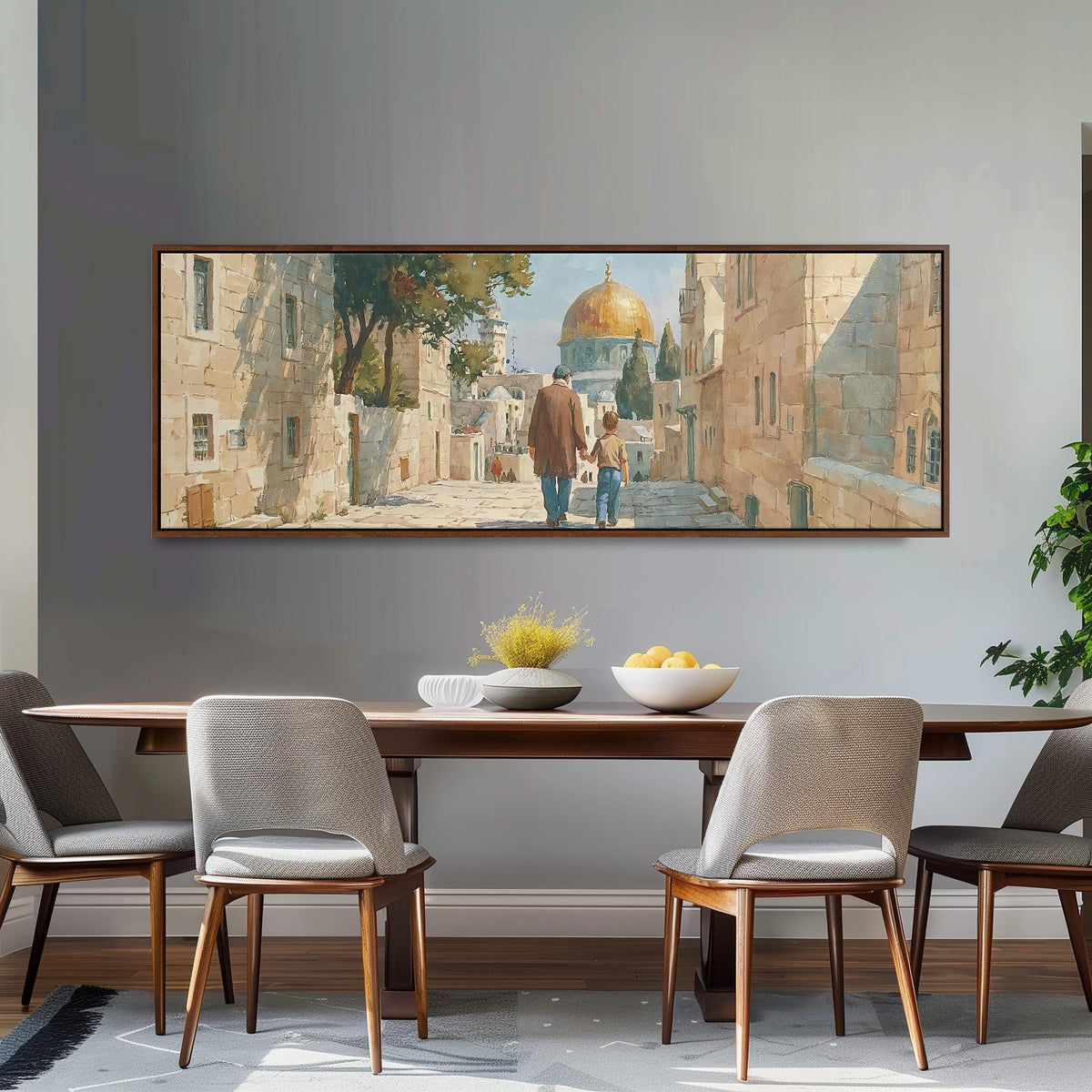 Jerusalem old city street with the golden dome long horizontal canvas print above a dining table
