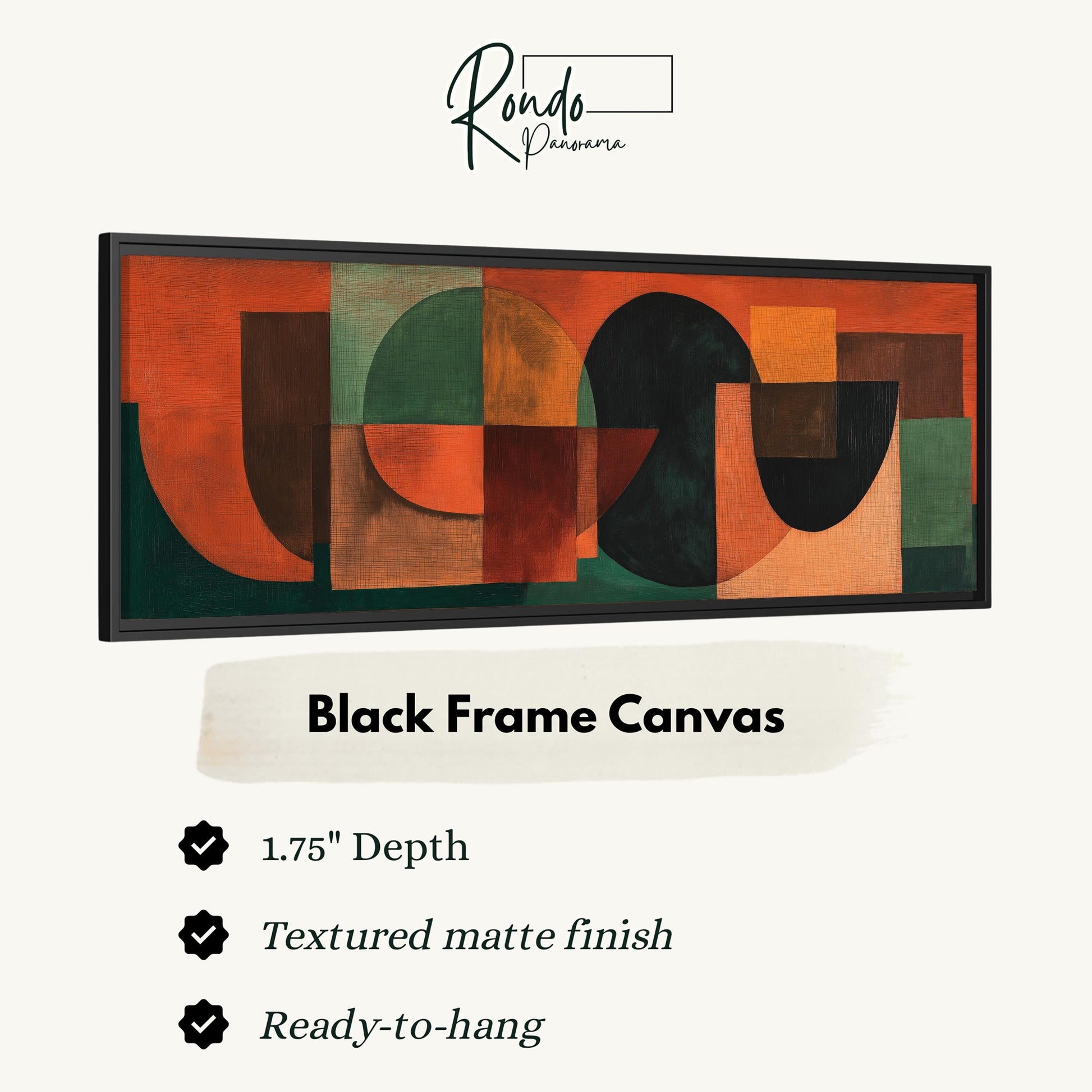 The image is a black frame canvas with a geometric abstract painting on it.