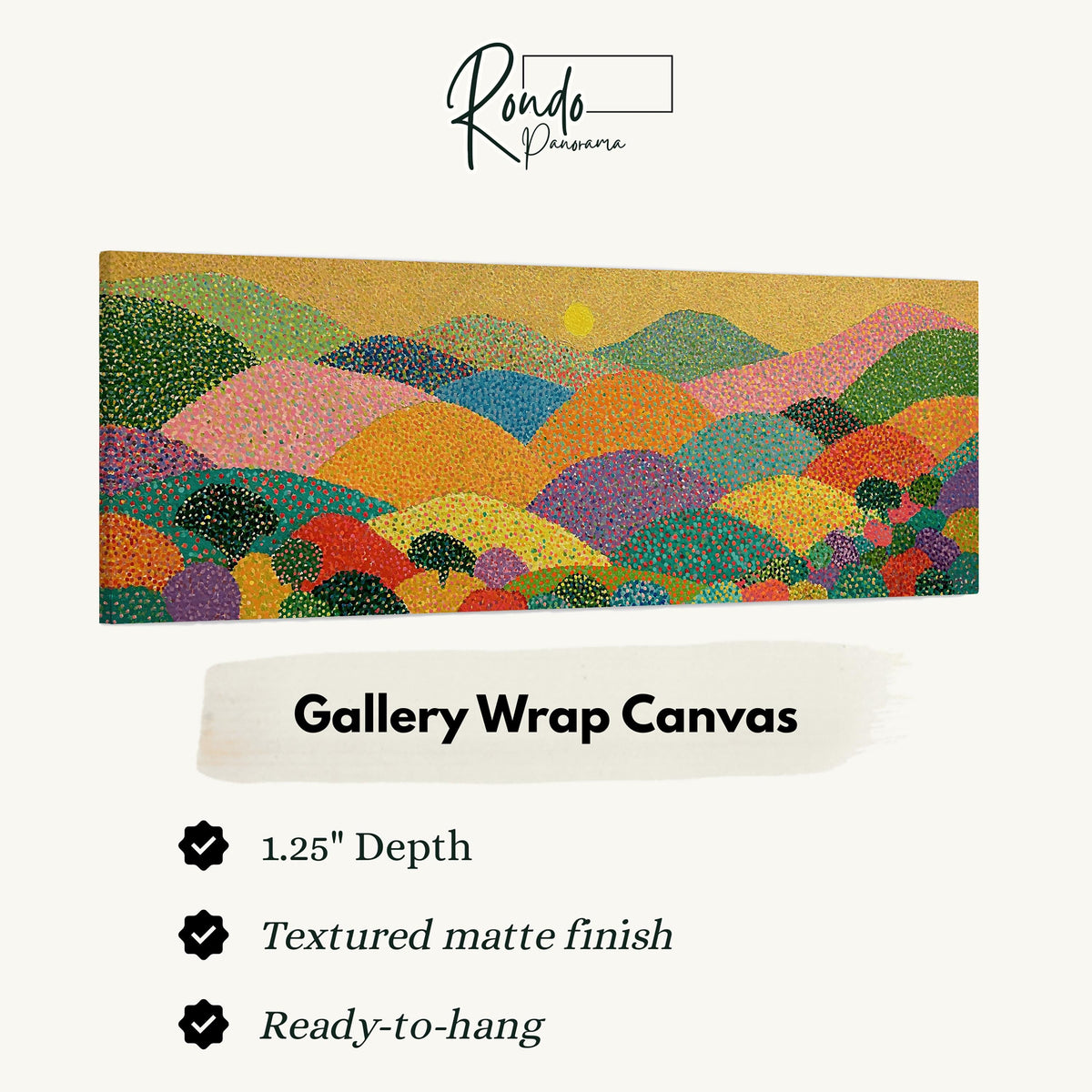 Dotted rainbow hills at sunset gallery wrap canvas with the image wrapped around the edges