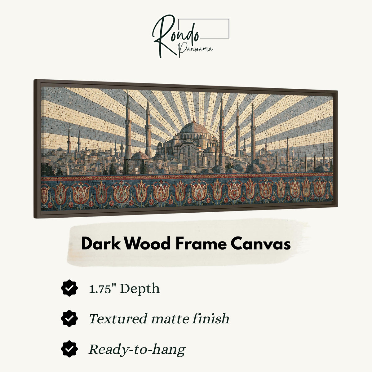 Istanbul skyline at sunrise canvas print in a dark wood floating frame
