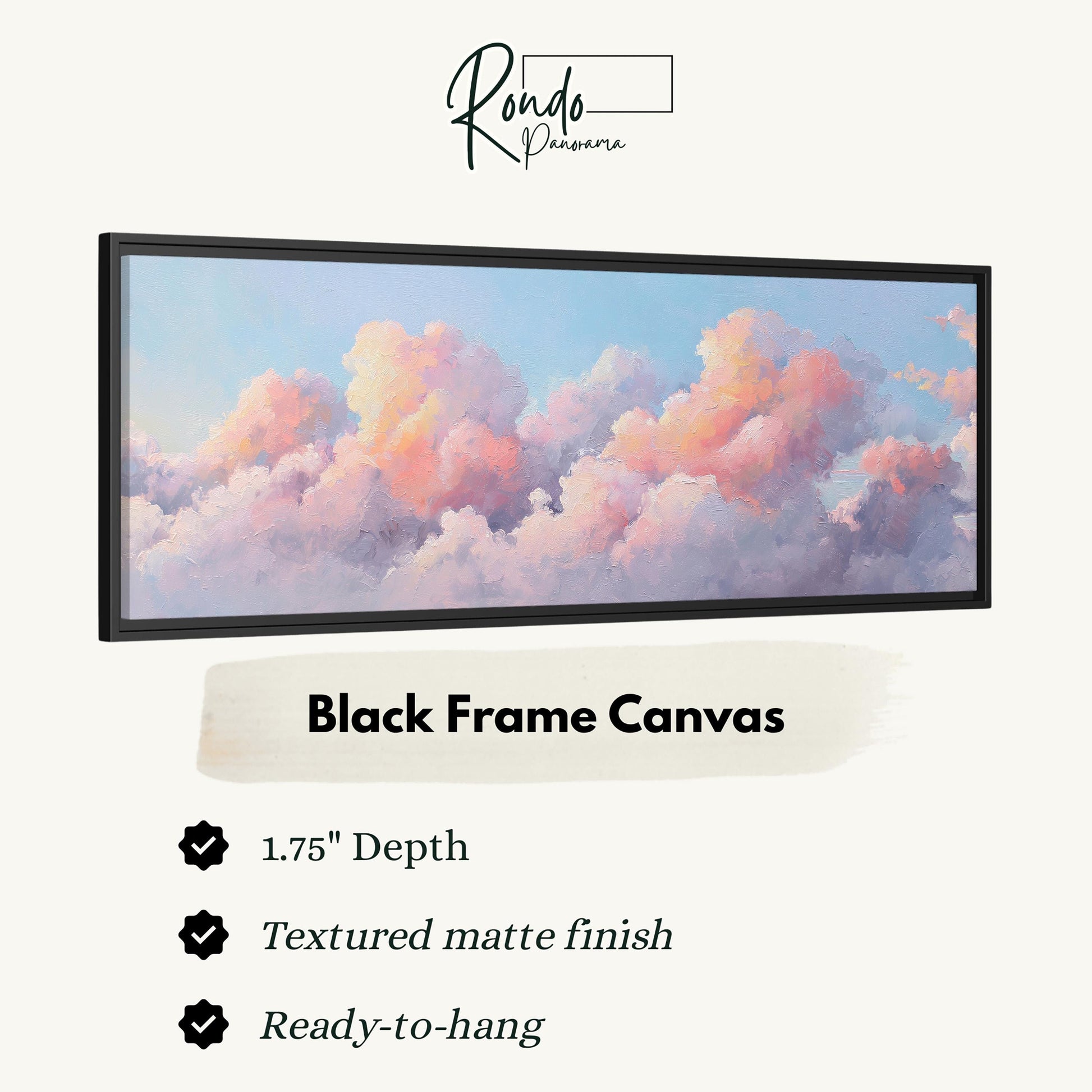 The image is a black frame canvas depicting a beautiful cloud-filled sky.