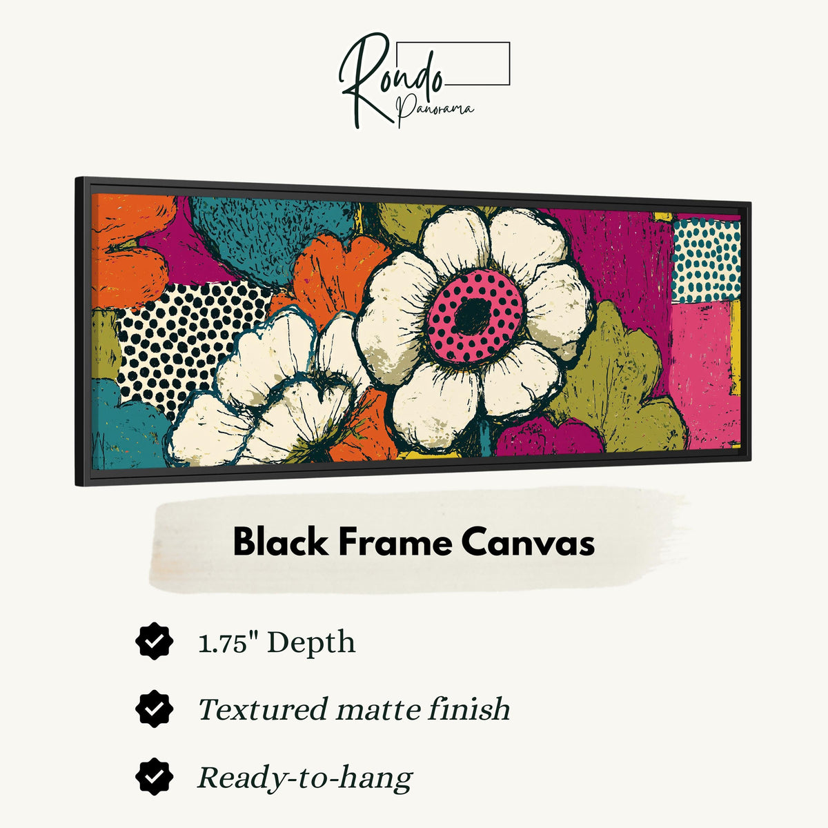Bold pop blossoms canvas print in a black floating frame