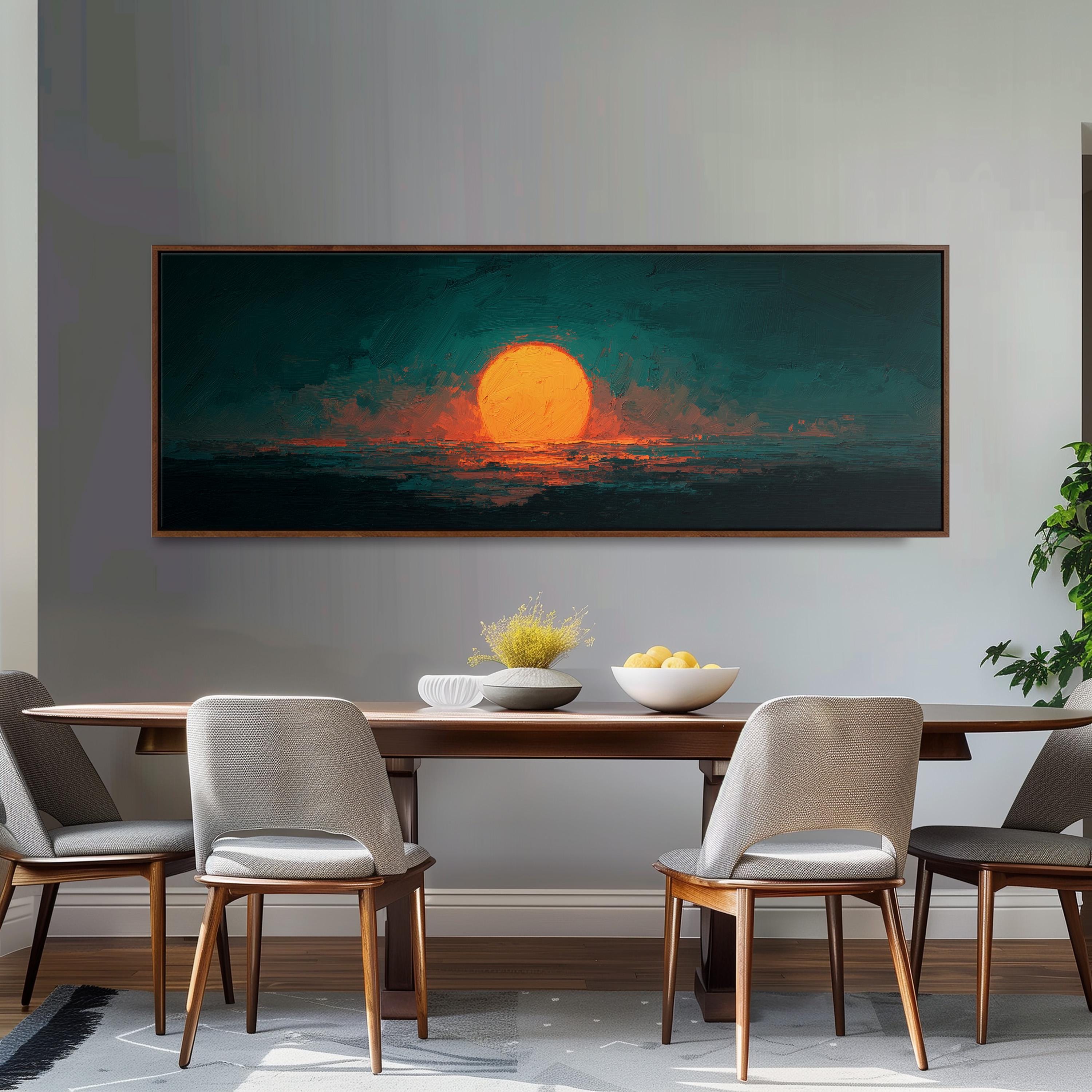 Moody Abstract Sunset - Long Panoramic Framed Canvas Art