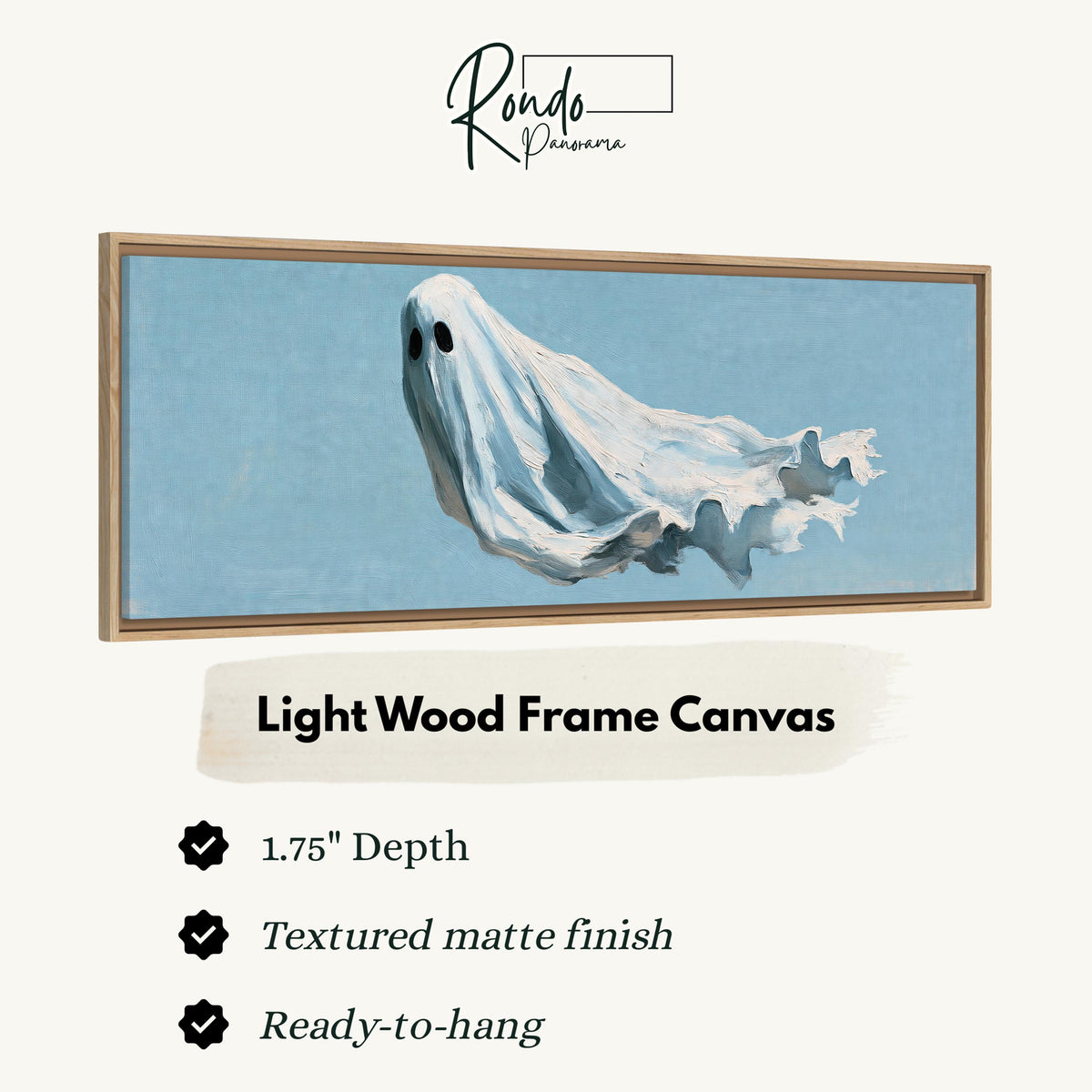 Drifting ghost spirit canvas print in a light wood floating frame