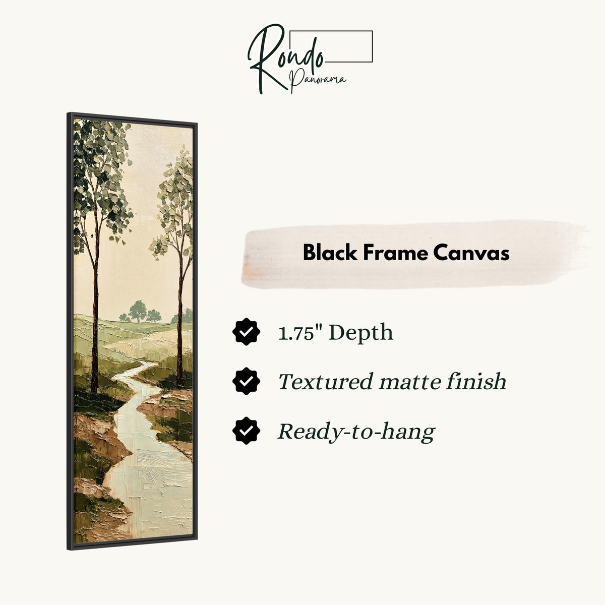 Stream winding between trees into the countryside canvas print in a black floating frame