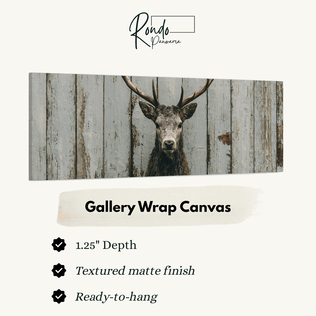 Monochrome stag on barn wood gallery wrap canvas with the image wrapped around the edges